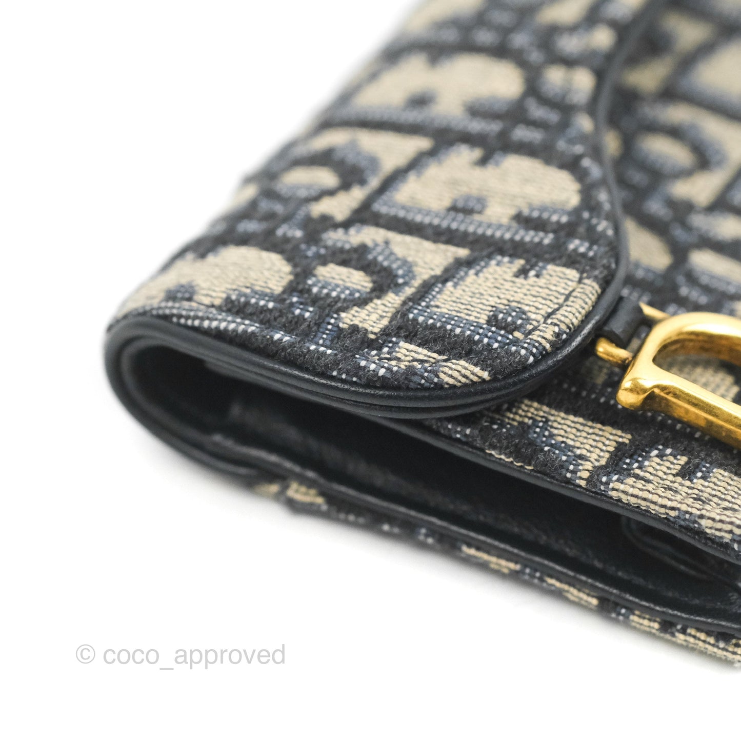 Christian Dior Saddle Flap Card Holder Blue Dior Oblique Jacquard