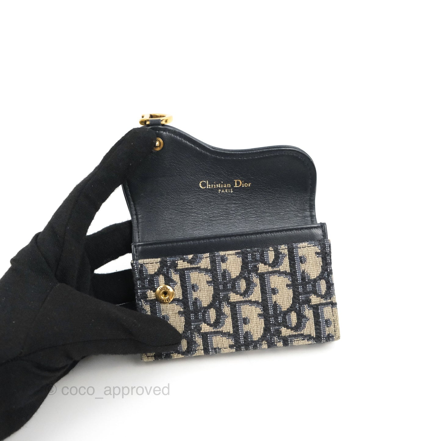 Christian Dior Saddle Flap Card Holder Blue Dior Oblique Jacquard