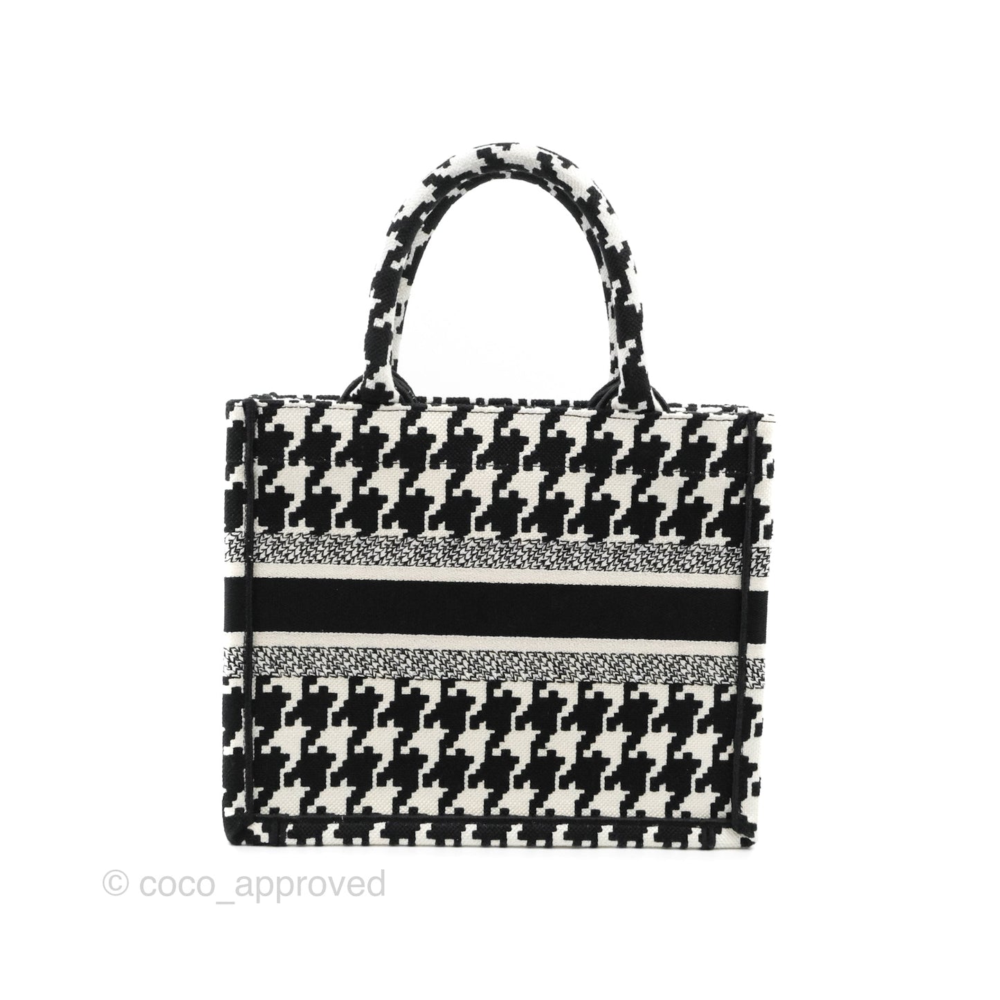 Christian Dior New Small Book Tote Macro Houndstooth Embroidery Black/White