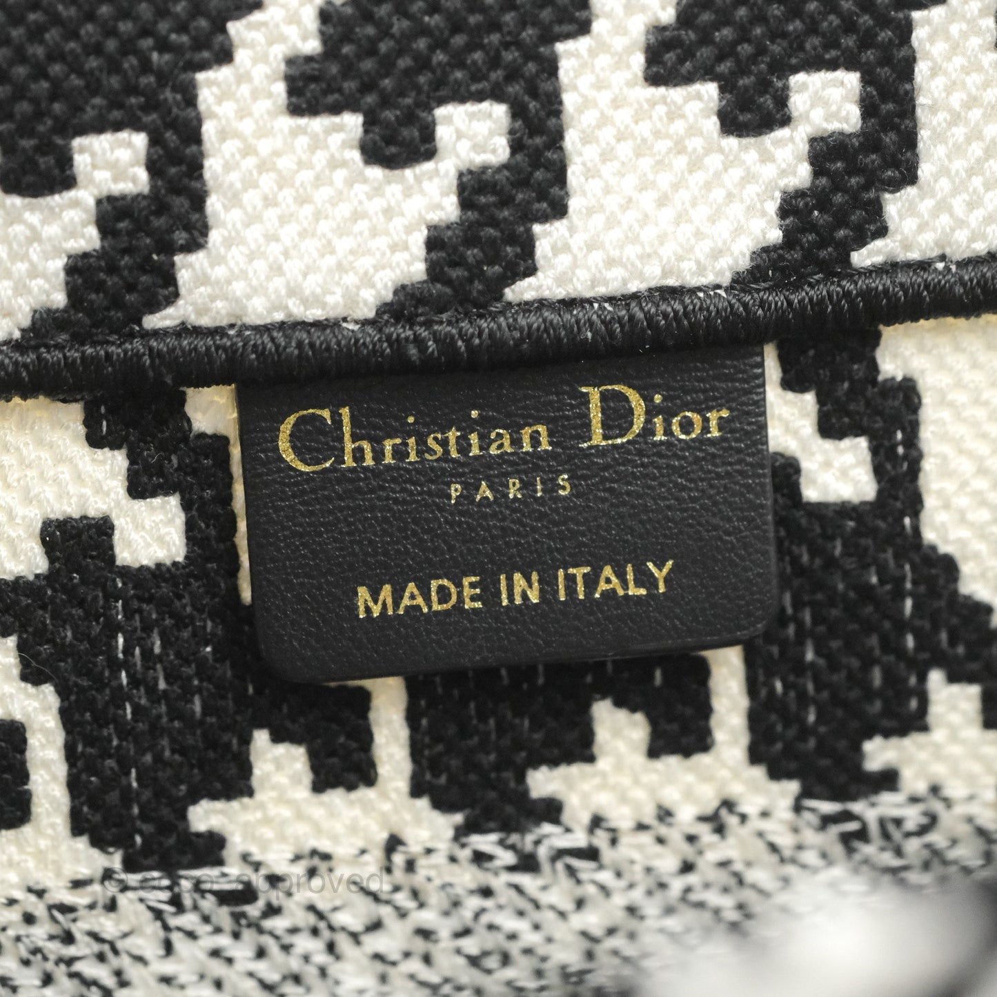 Christian Dior New Small Book Tote Macro Houndstooth Embroidery Black/White