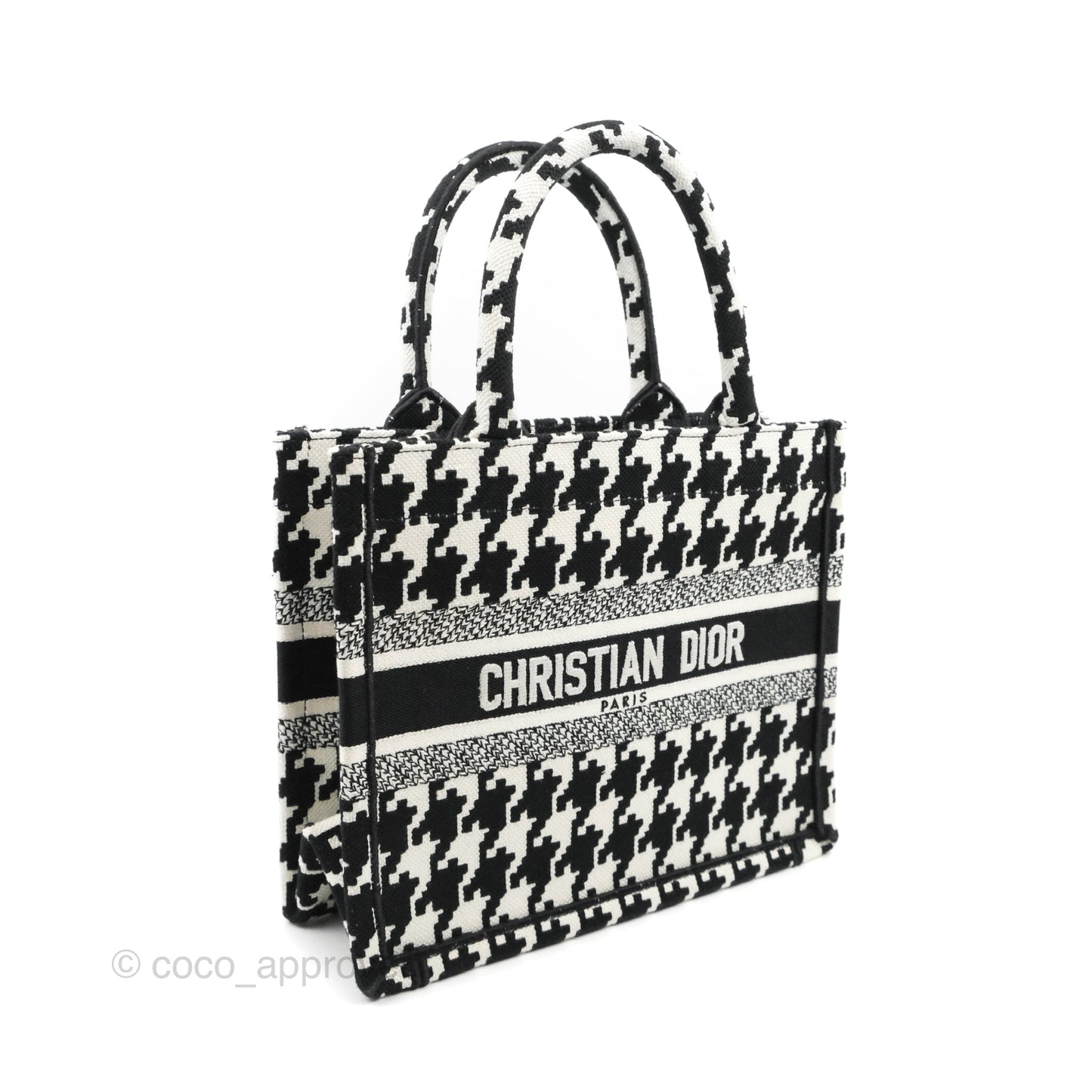 Christian Dior New Small Book Tote Macro Houndstooth Embroidery Black/White