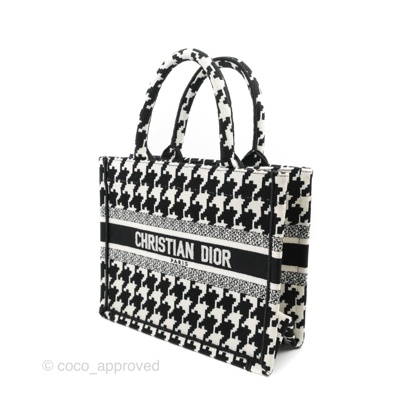 Christian Dior New Small Book Tote Macro Houndstooth Embroidery Black/White