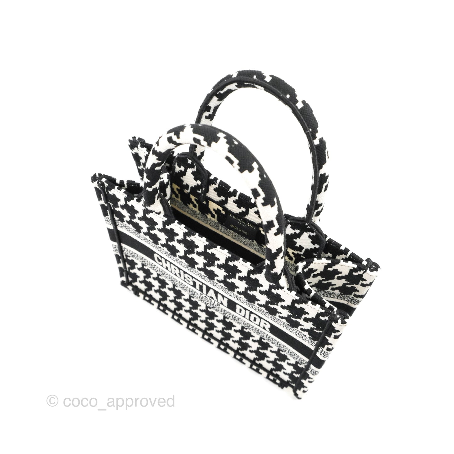 Christian Dior New Small Book Tote Macro Houndstooth Embroidery Black/White