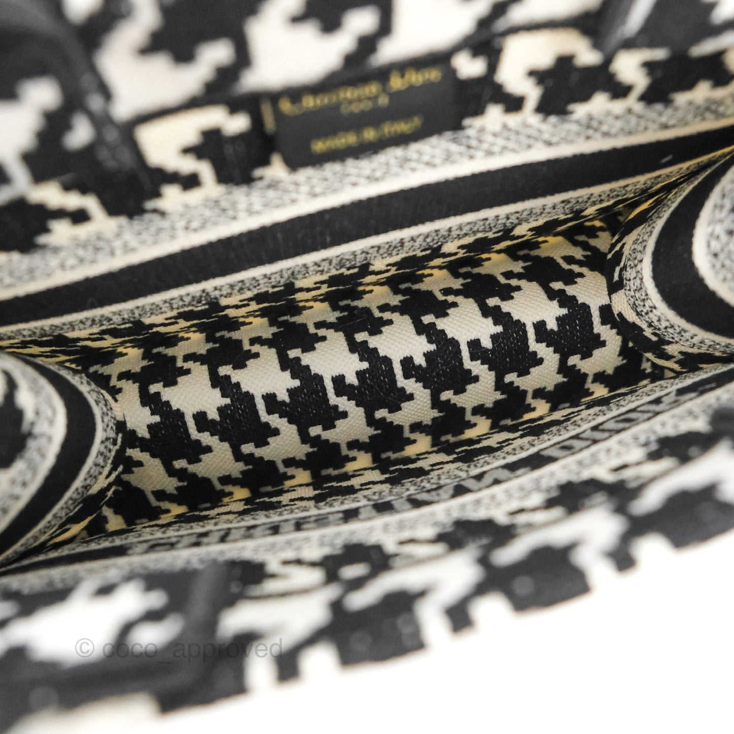 Christian Dior New Small Book Tote Macro Houndstooth Embroidery Black/White