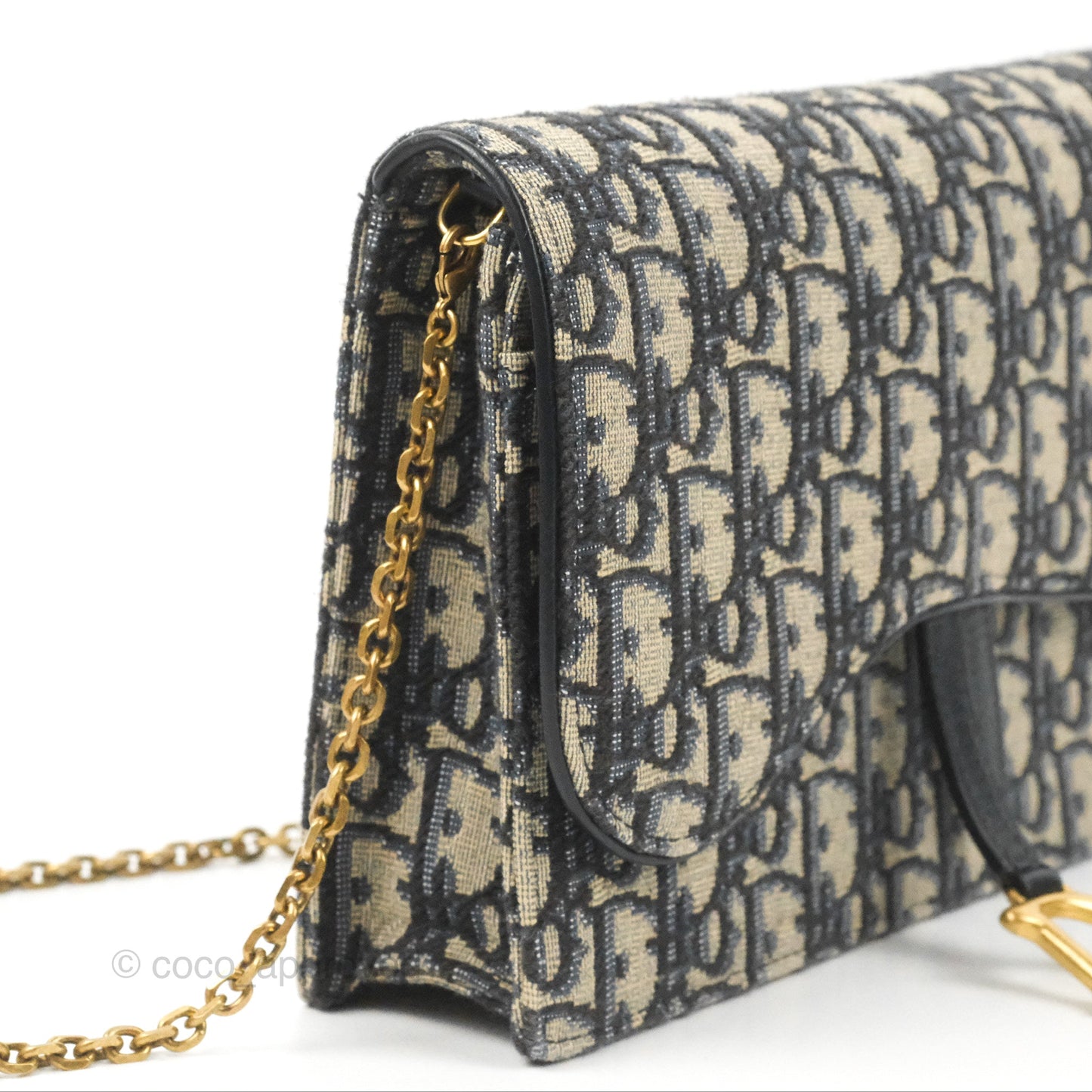 Christian Dior Saddle Chain Pouch Navy Oblique Jacquard