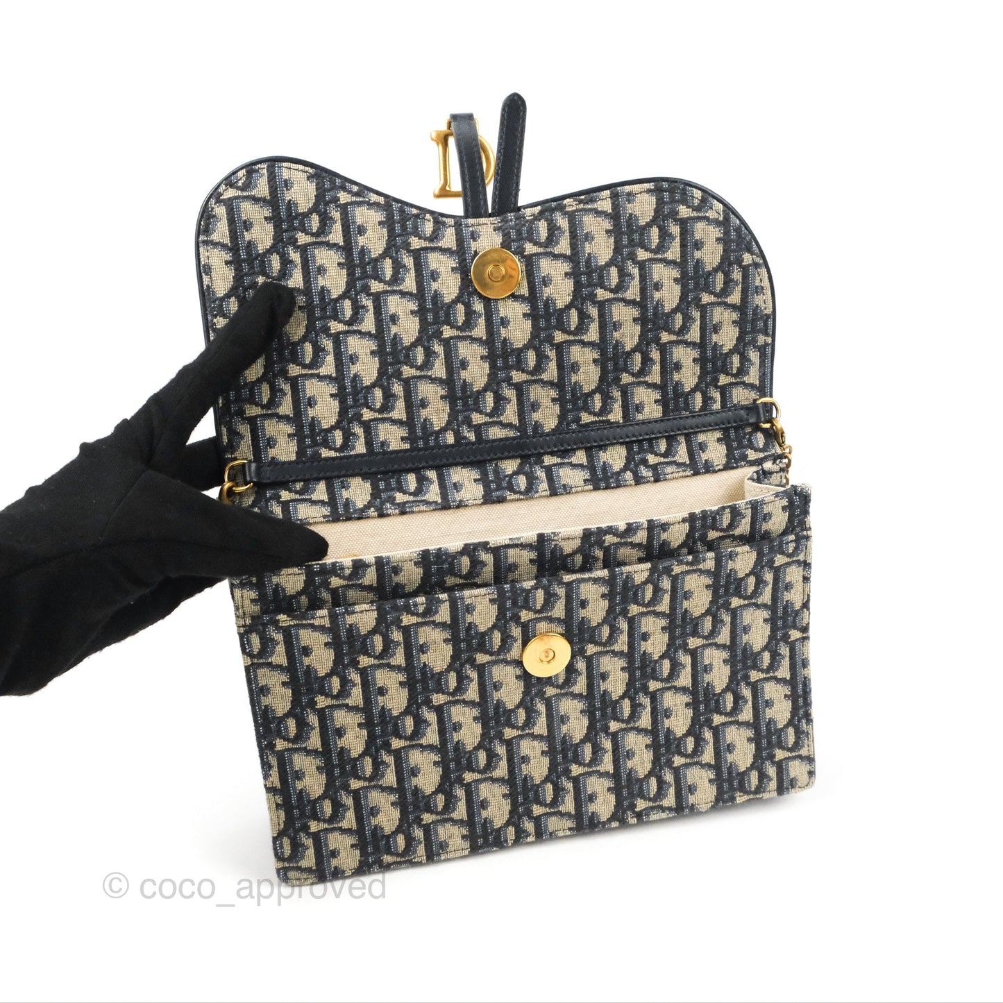 Christian Dior Saddle Chain Pouch Navy Oblique Jacquard