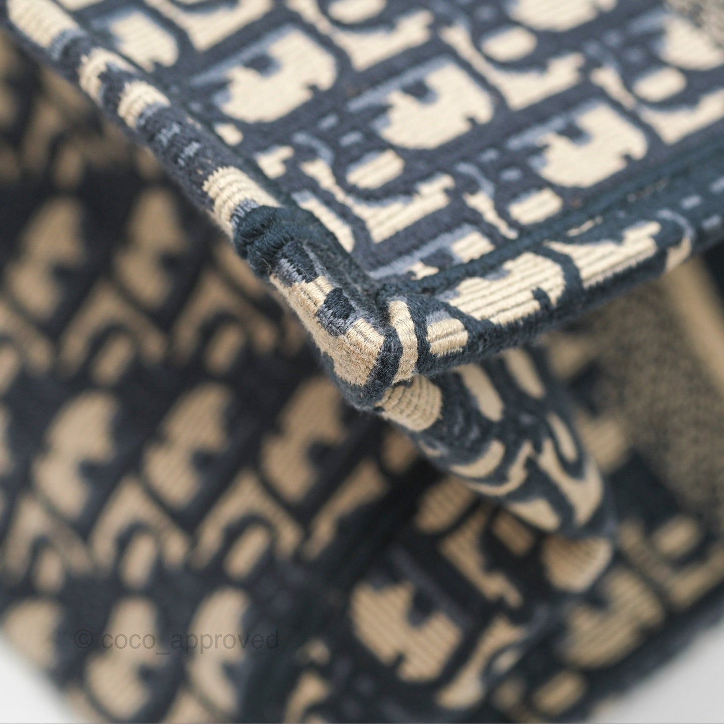 Christian Dior Medium (Old Small) Dior Navy Oblique Embroidery Canvas Book Tote