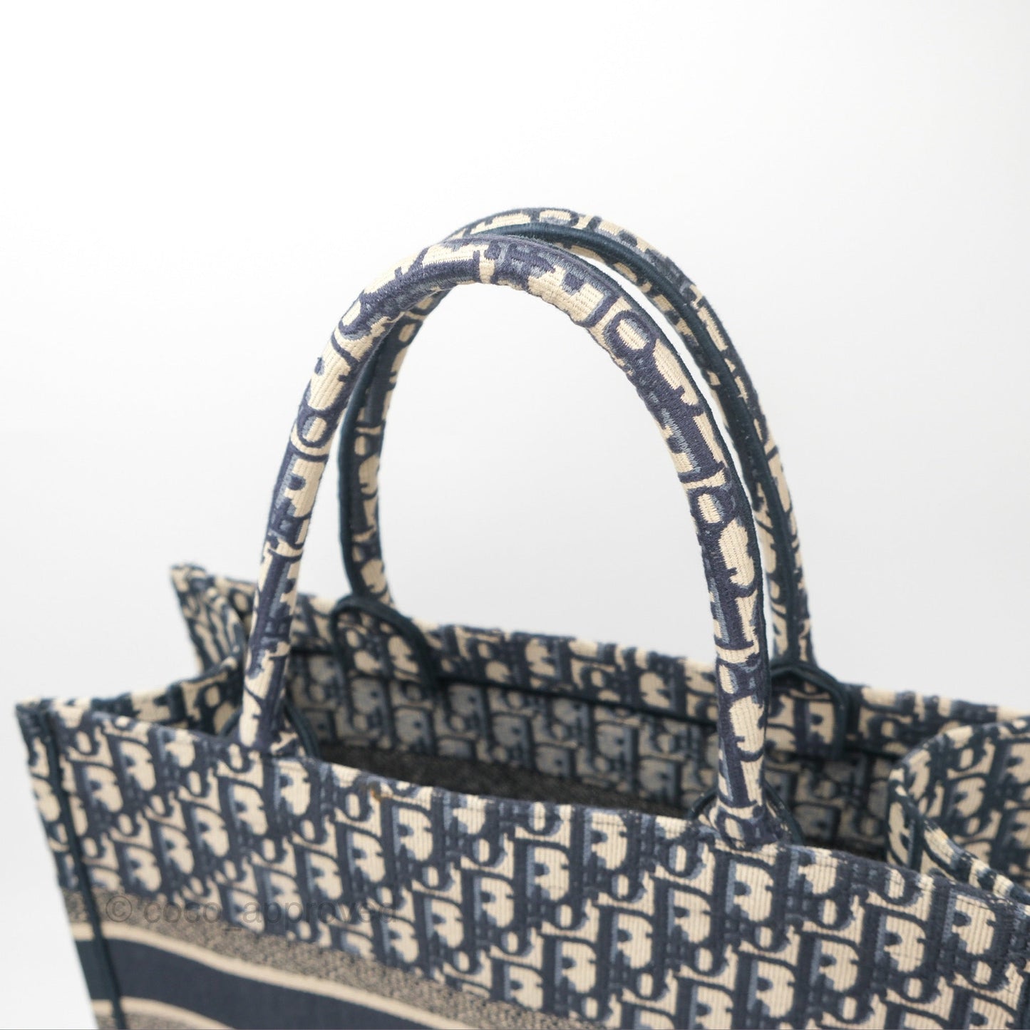 Christian Dior Medium (Old Small) Dior Navy Oblique Embroidery Canvas Book Tote