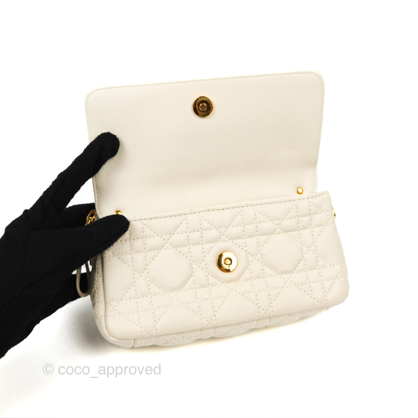 Dior Caro Pouch with Chain Latte Supple Cannage Calfskin