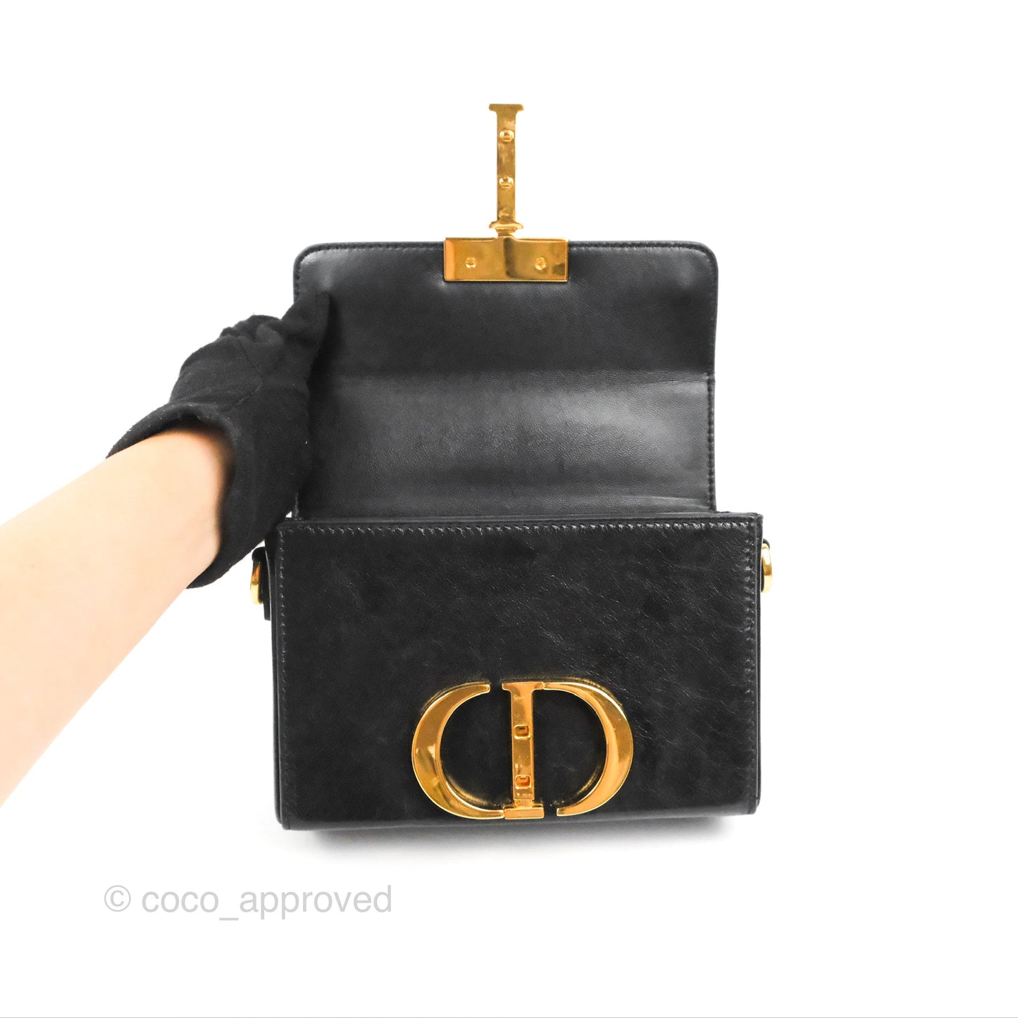 Christian Dior 30 Montaigne Box Bag Black Shiny Clinked Lambskin Gold Hardware