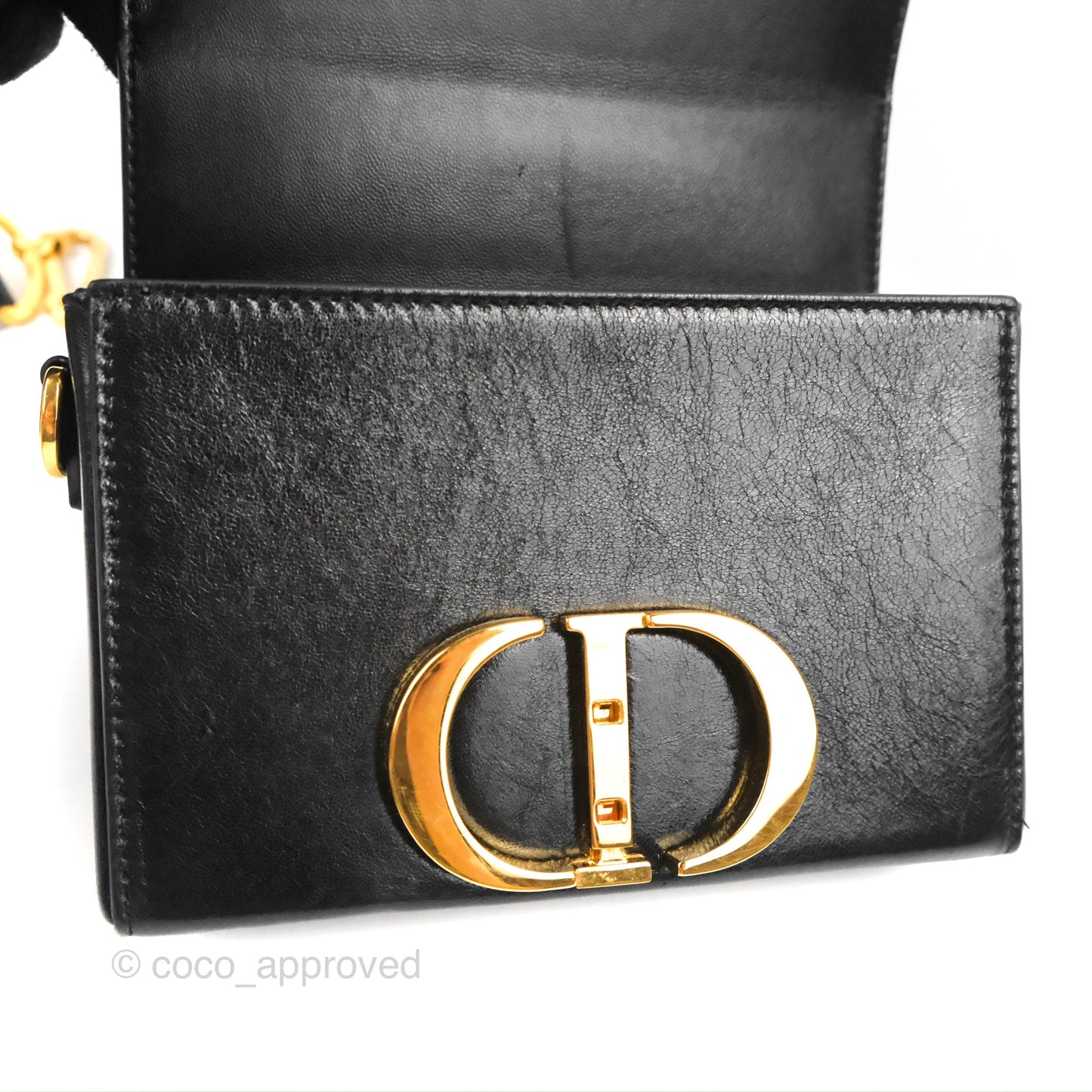 Christian Dior 30 Montaigne Box Bag Black Shiny Clinked Lambskin Gold Hardware