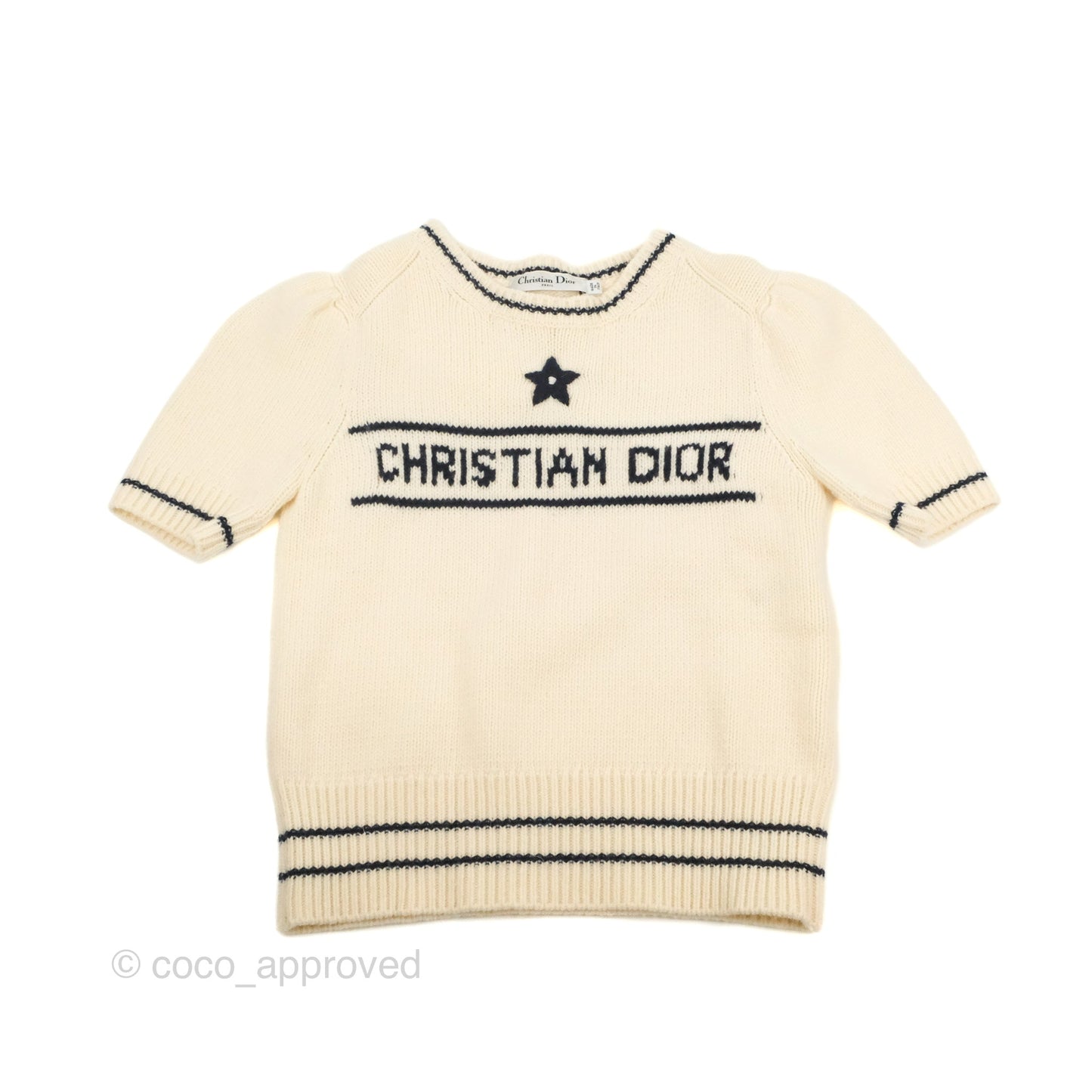 Christian Dior Short Sleeve Sweater Ecru Cashmere Wool Knit