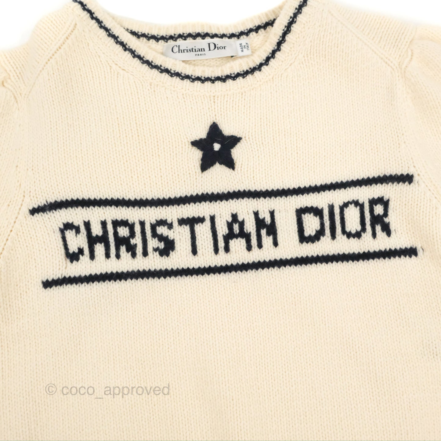 Christian Dior Short Sleeve Sweater Ecru Cashmere Wool Knit