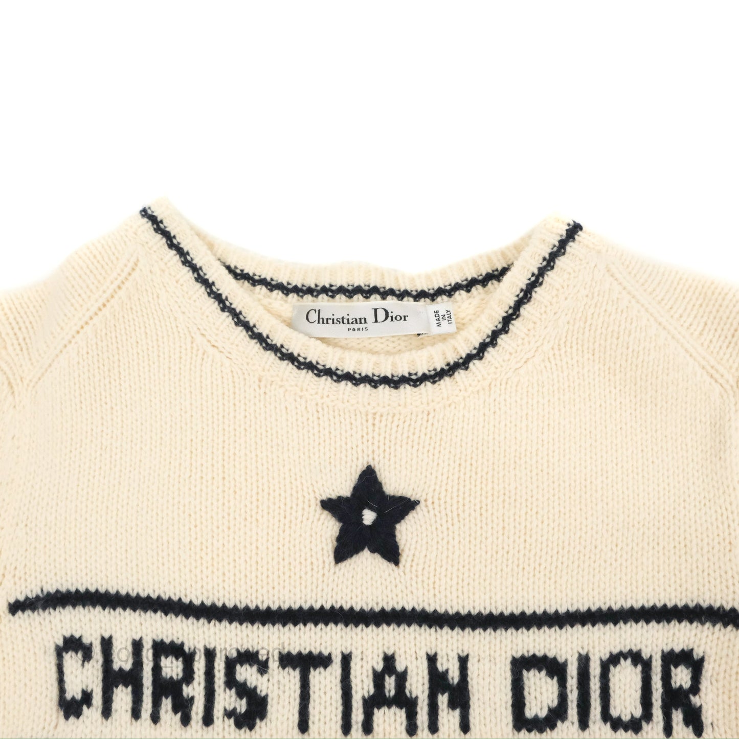 Christian Dior Short Sleeve Sweater Ecru Cashmere Wool Knit