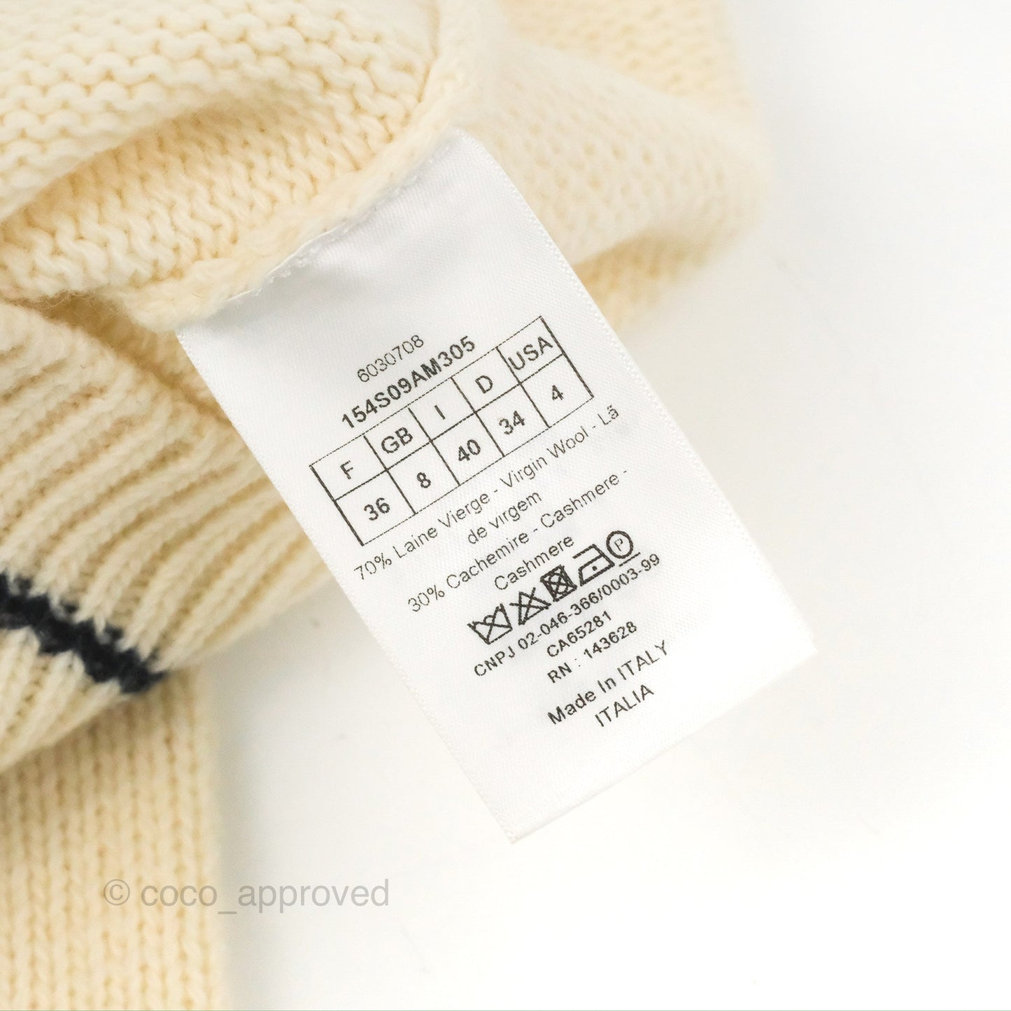 Christian Dior Short Sleeve Sweater Ecru Cashmere Wool Knit