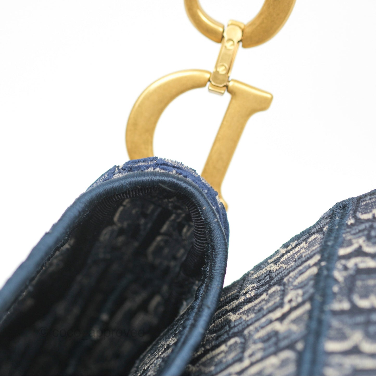 Christian Dior Saddle Bag Velvet Navy Dior Oblique Embroidery Gold Hardware