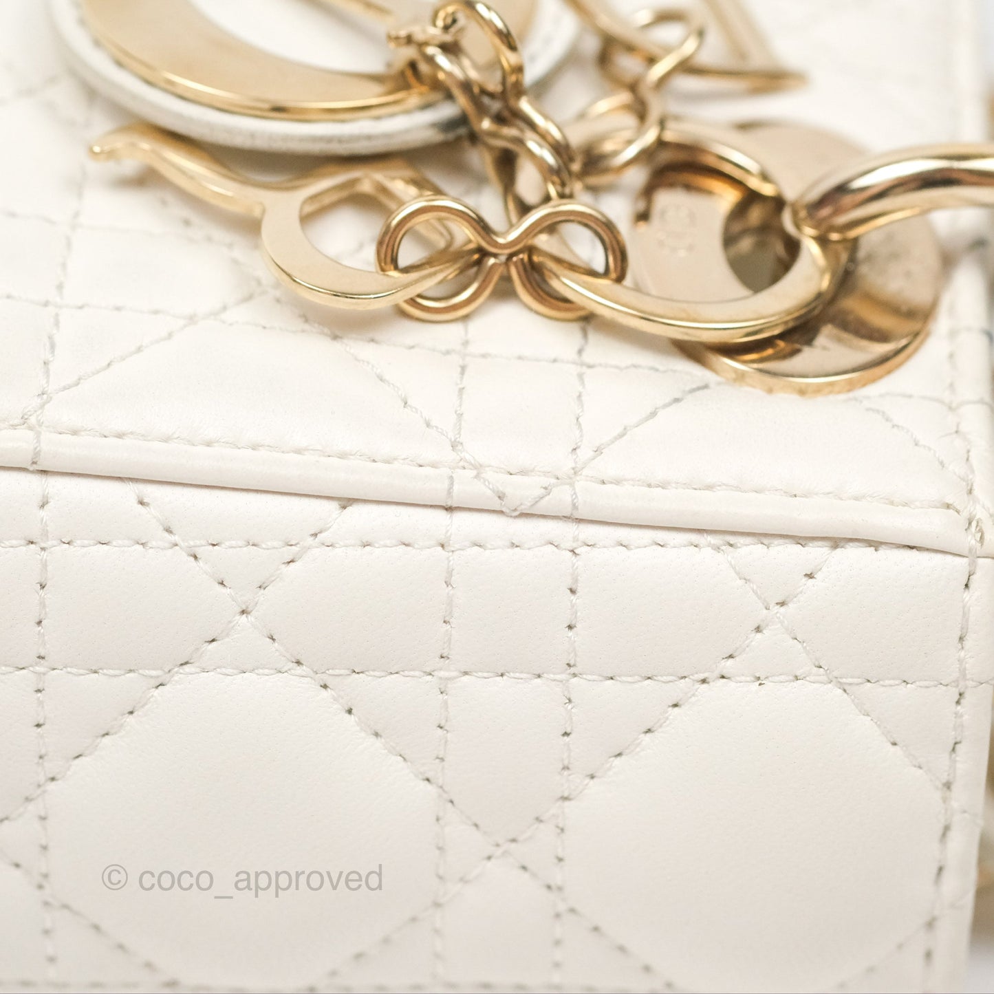 Christian Dior Cannage Mini Lady Dior White Gold Hardware