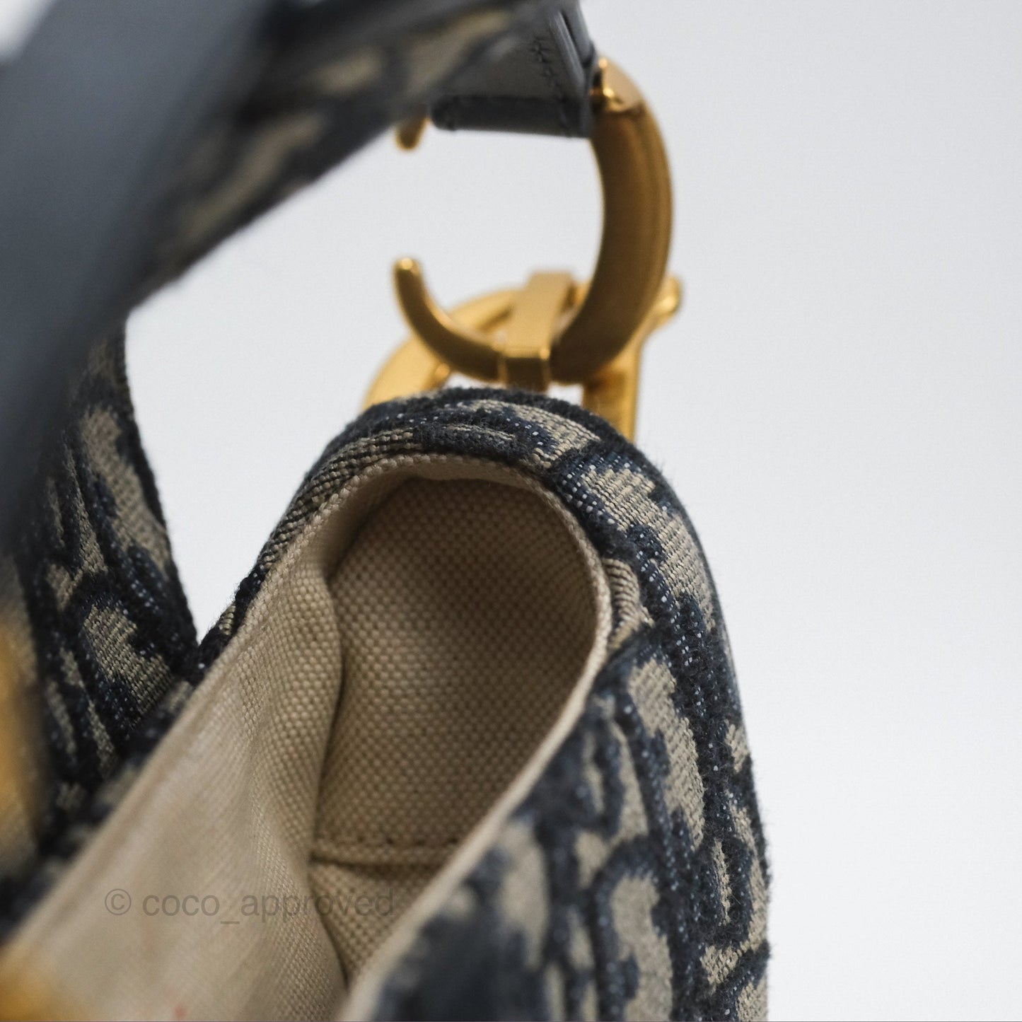 Christian Dior Mini Saddle Bag Blue Oblique Jacquard Gold Hardware