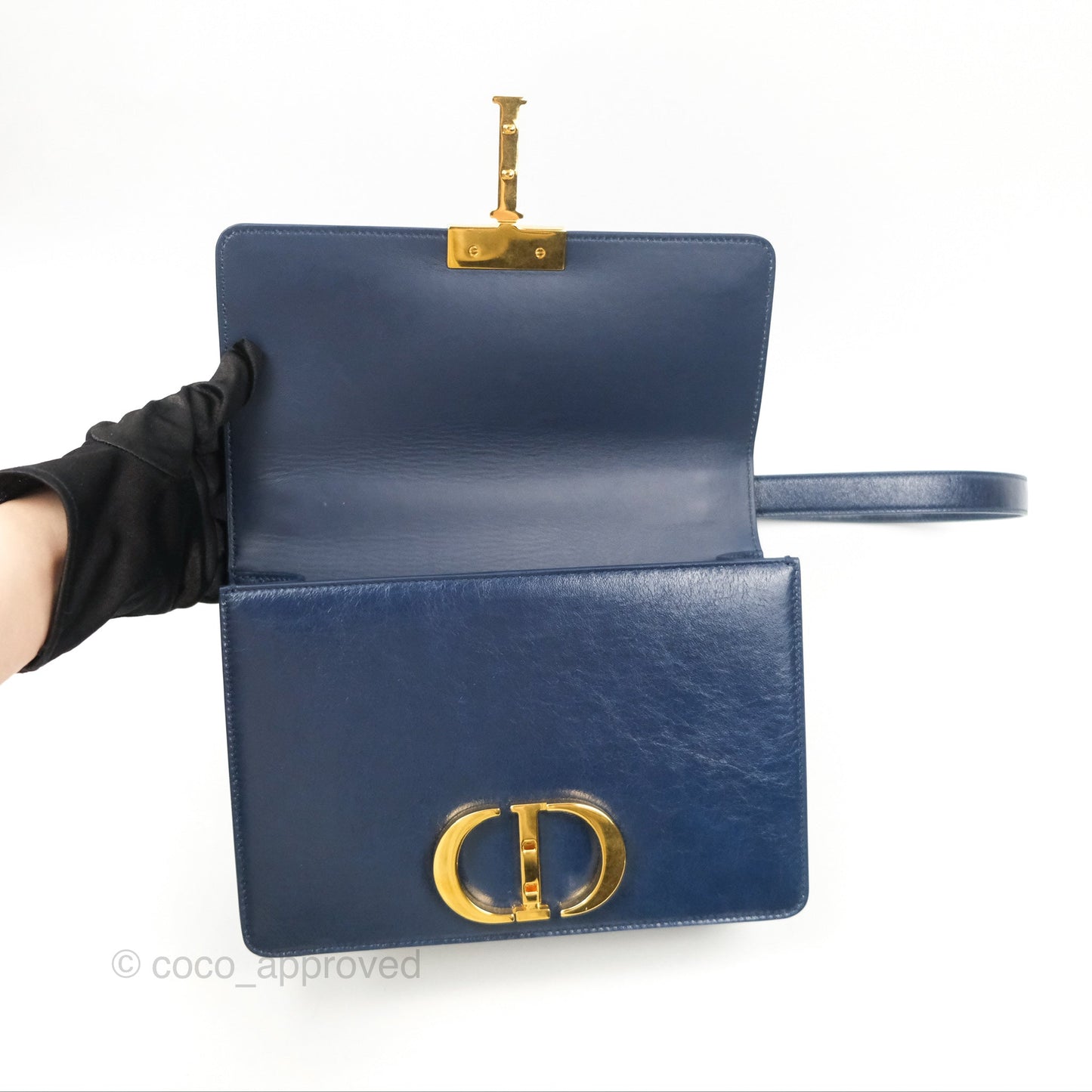 Dior 30 Montaigne Bag Navy Shiny Crinkled Lambskin