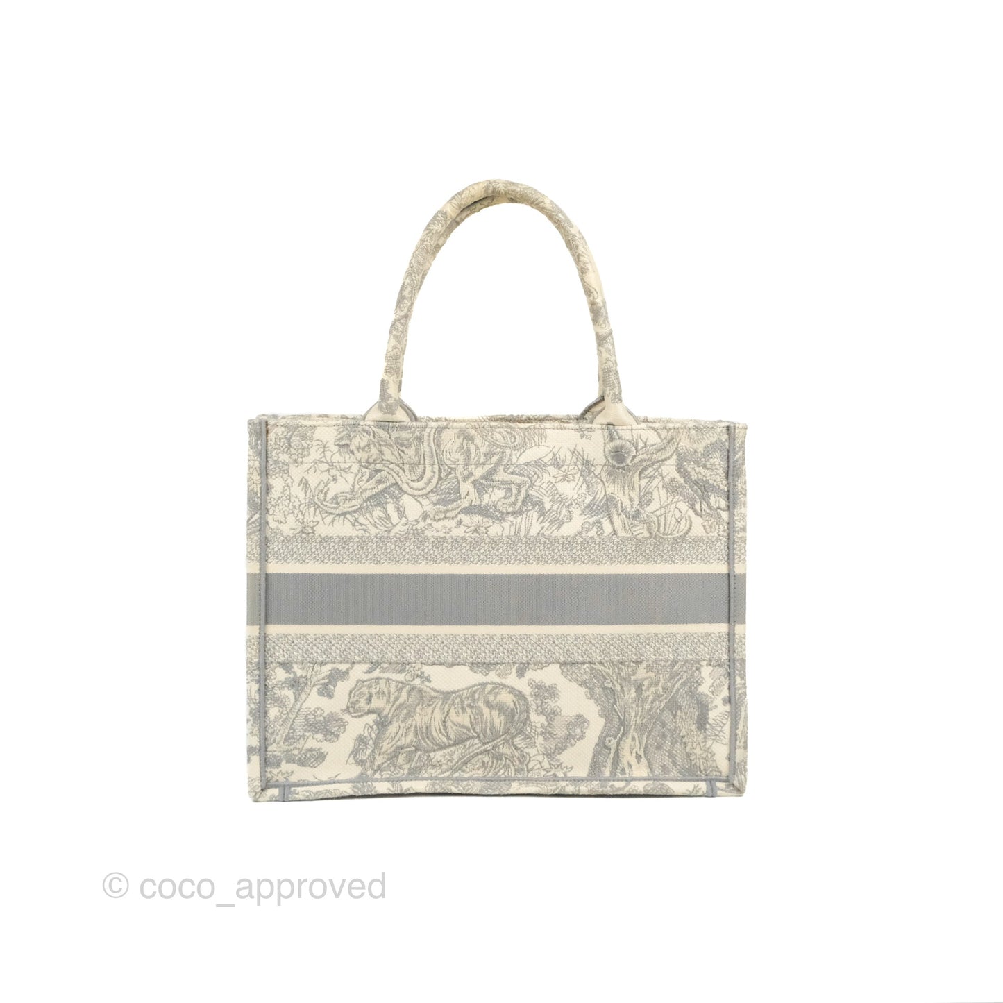 Christian Dior Medium (Old Small) Embroidered Toile De Jouy Light Grey Canvas Book Tote