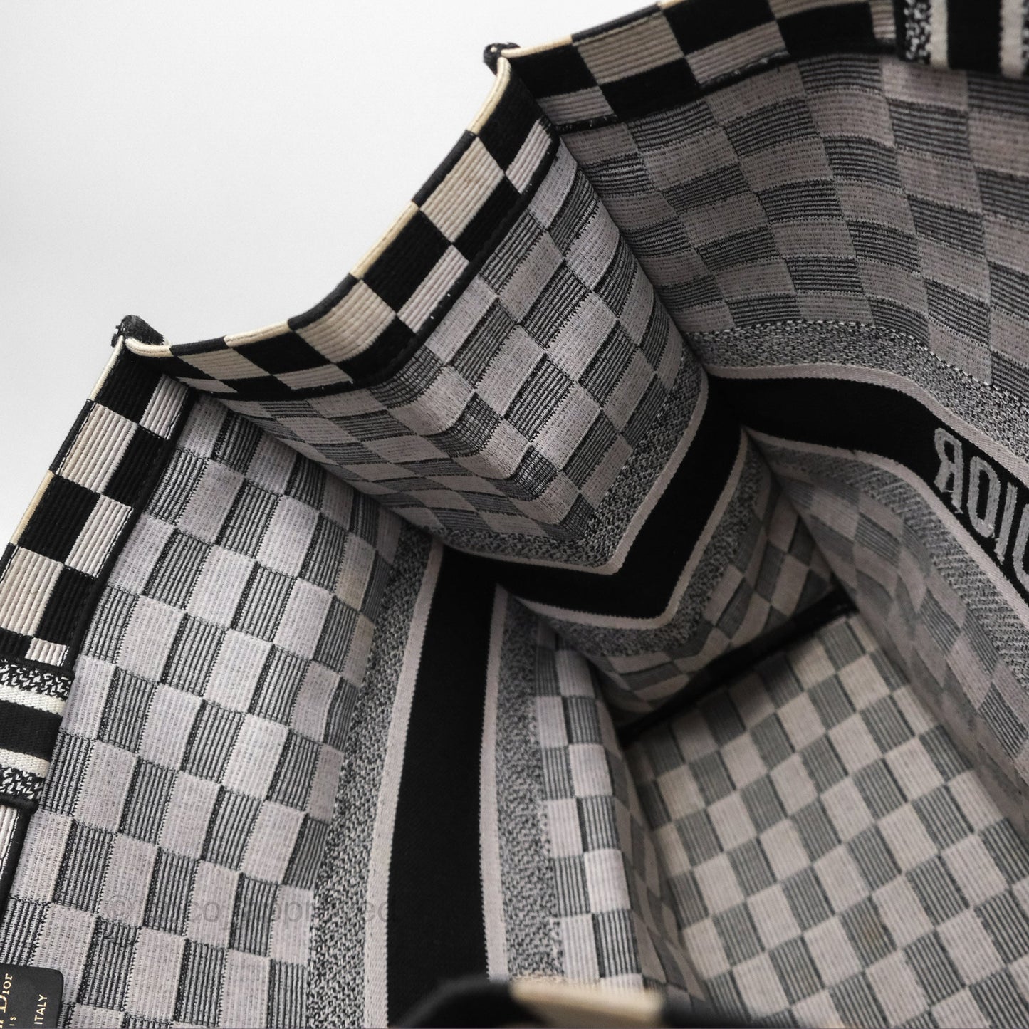 Christian Dior Large Book Tote Checkered Black/ White Canvas