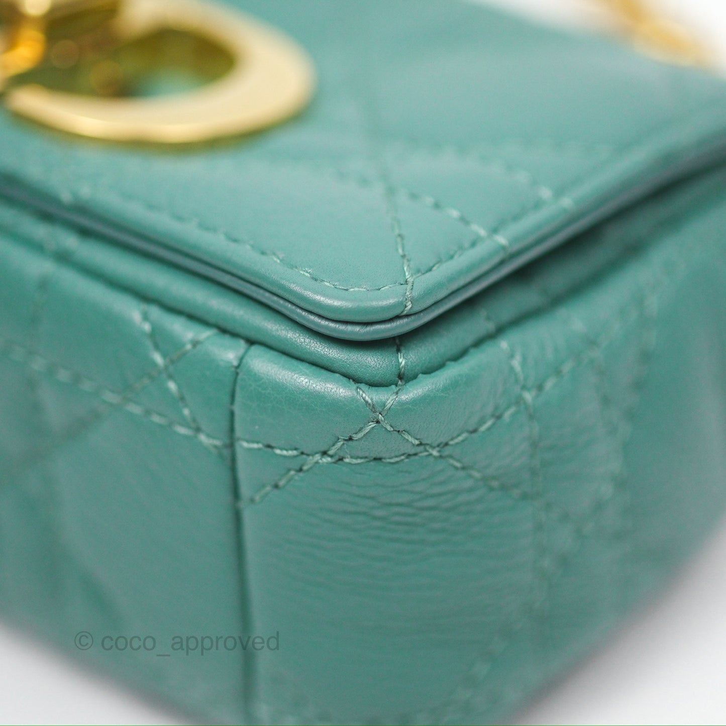 Christian Dior Micro Caro Bag in Tundra Green Supple Cannage Calfskin Gold Hardware