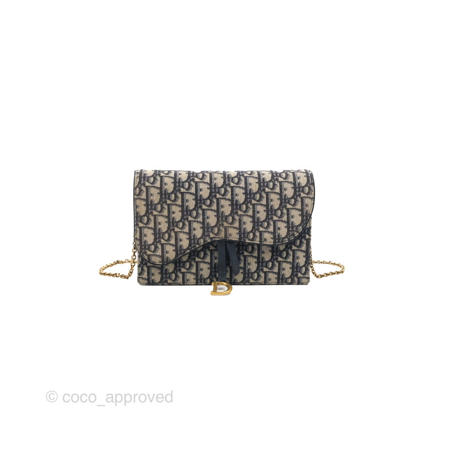 Christian Dior Saddle Chain Pouch Navy Oblique Jacquard