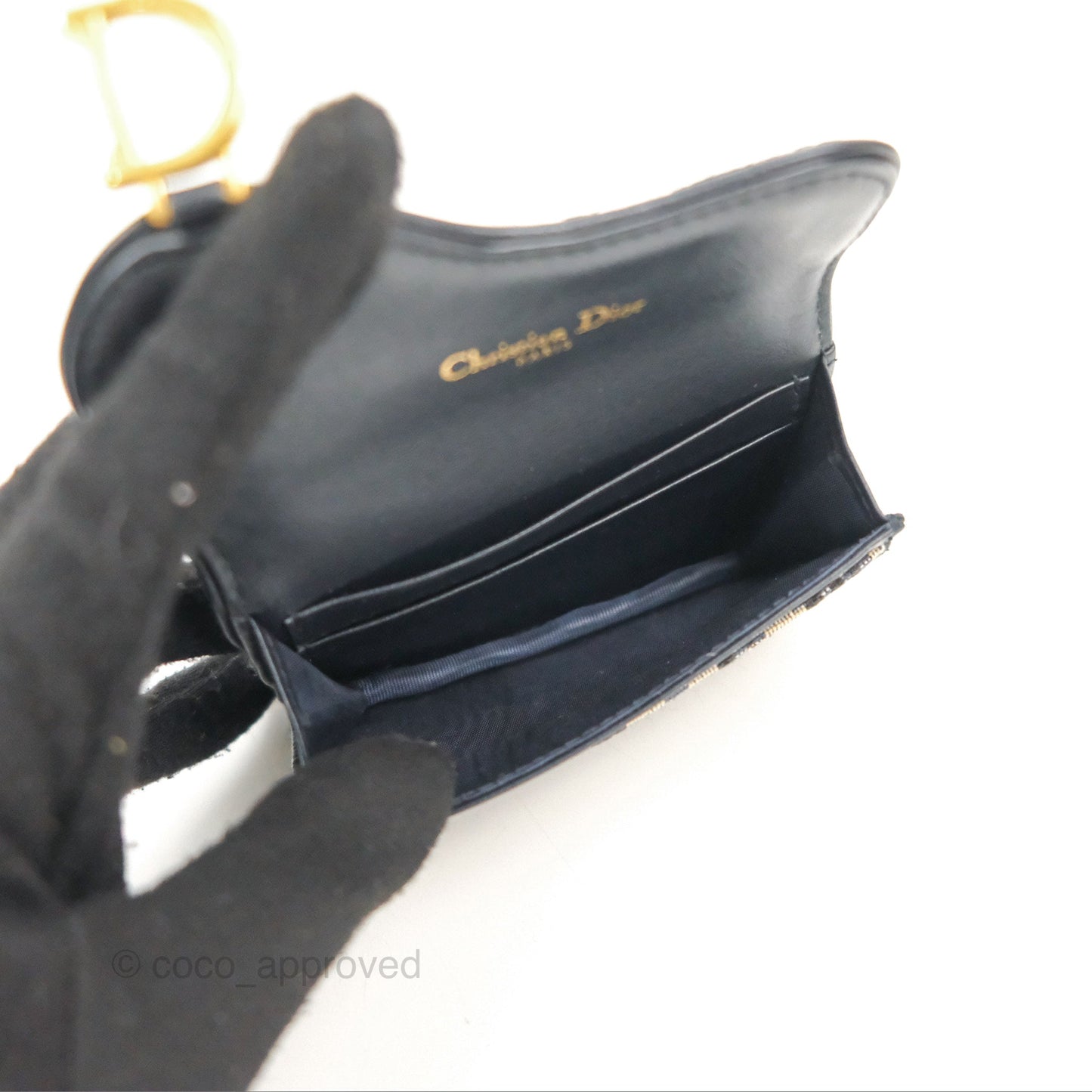 Christian Dior Saddle Flap Card Holder Blue Dior Oblique Jacquard