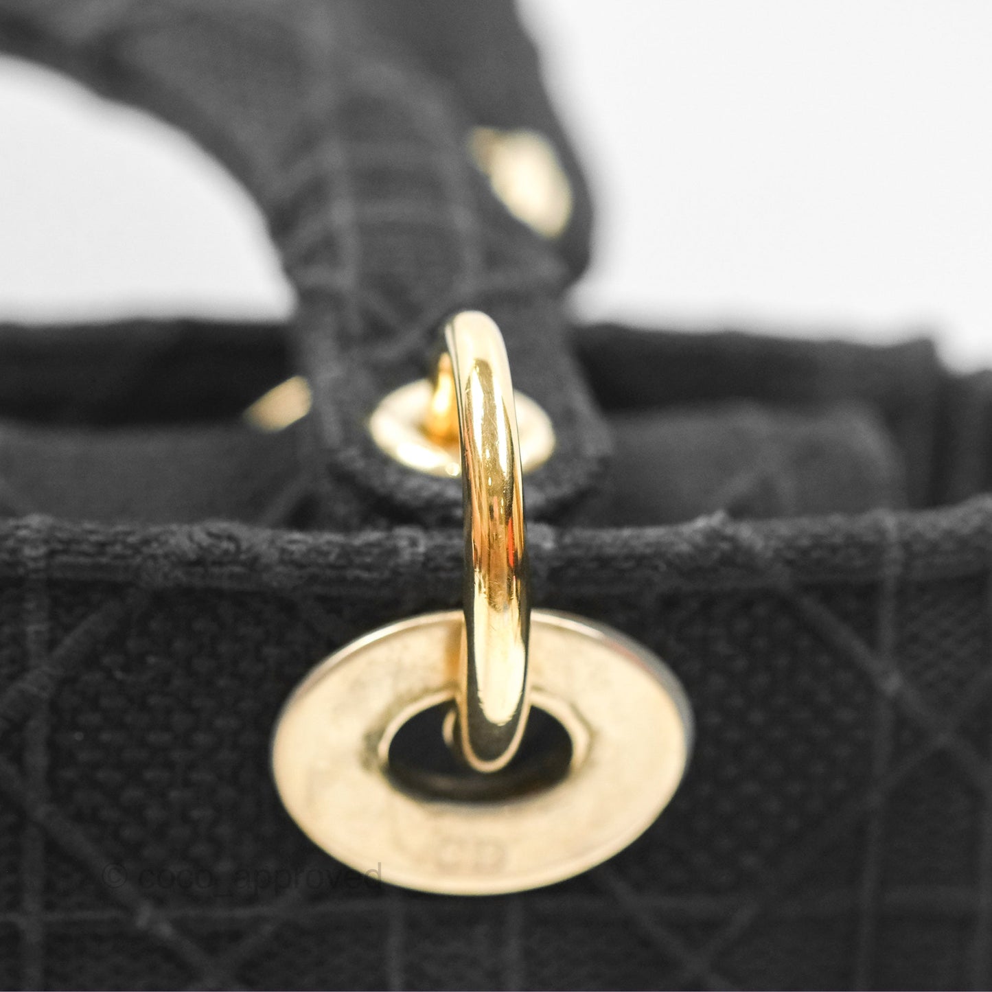 Christian Dior Medium Lady D-Lite Bag Black Cannage Embroidery Gold Hardware