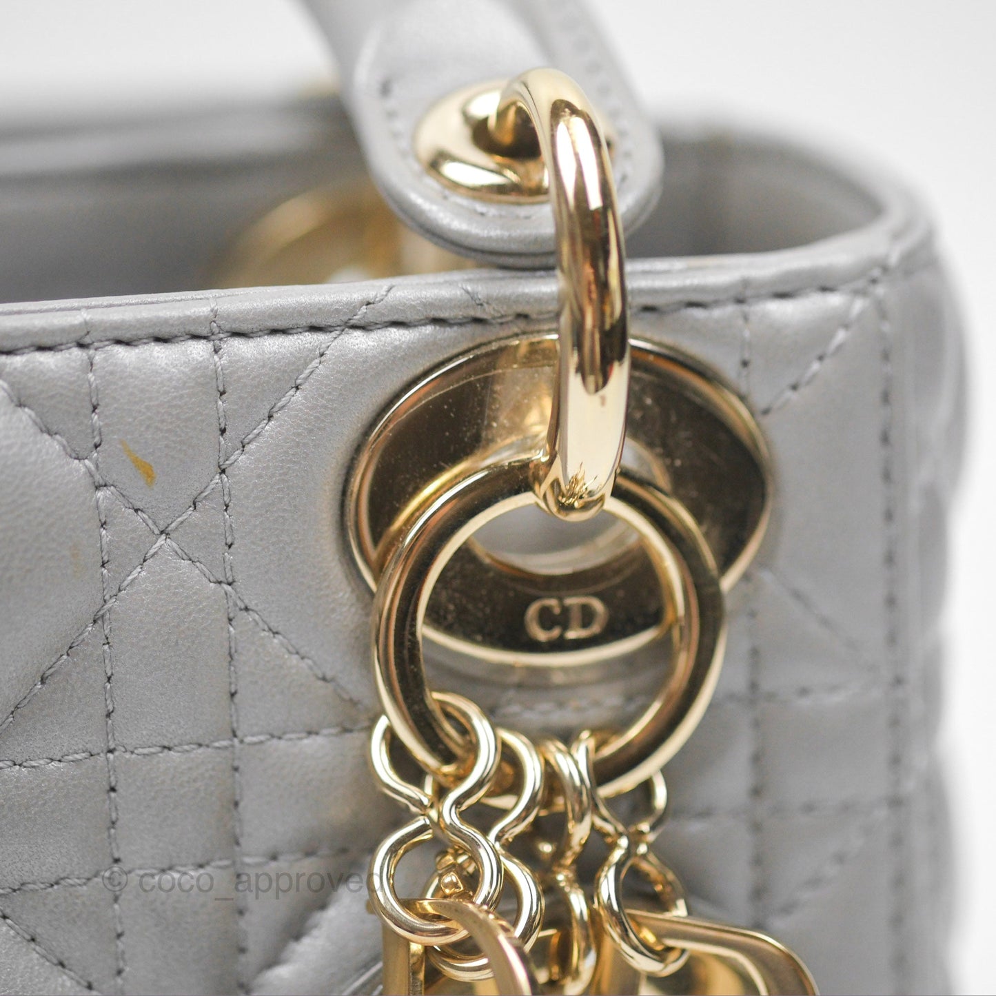 Christian Dior Lambskin Cannage Mini Lady Dior Iridescent Grey Gold Hardware