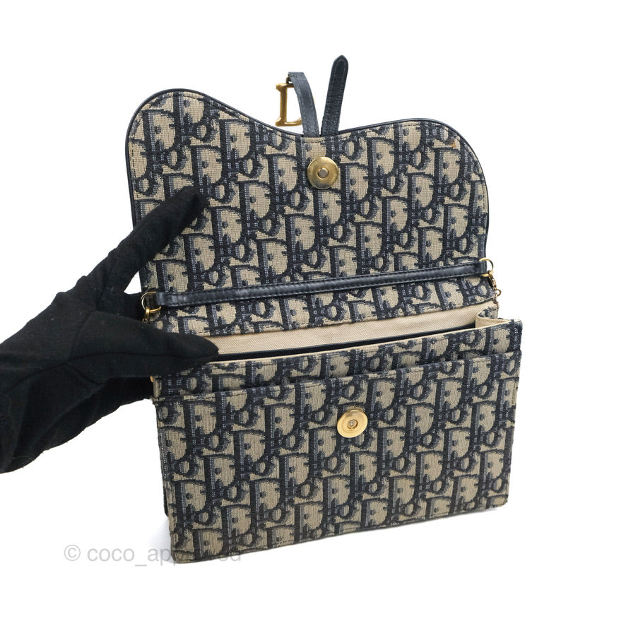 Christian Dior Saddle Chain Pouch Navy Oblique Jacquard