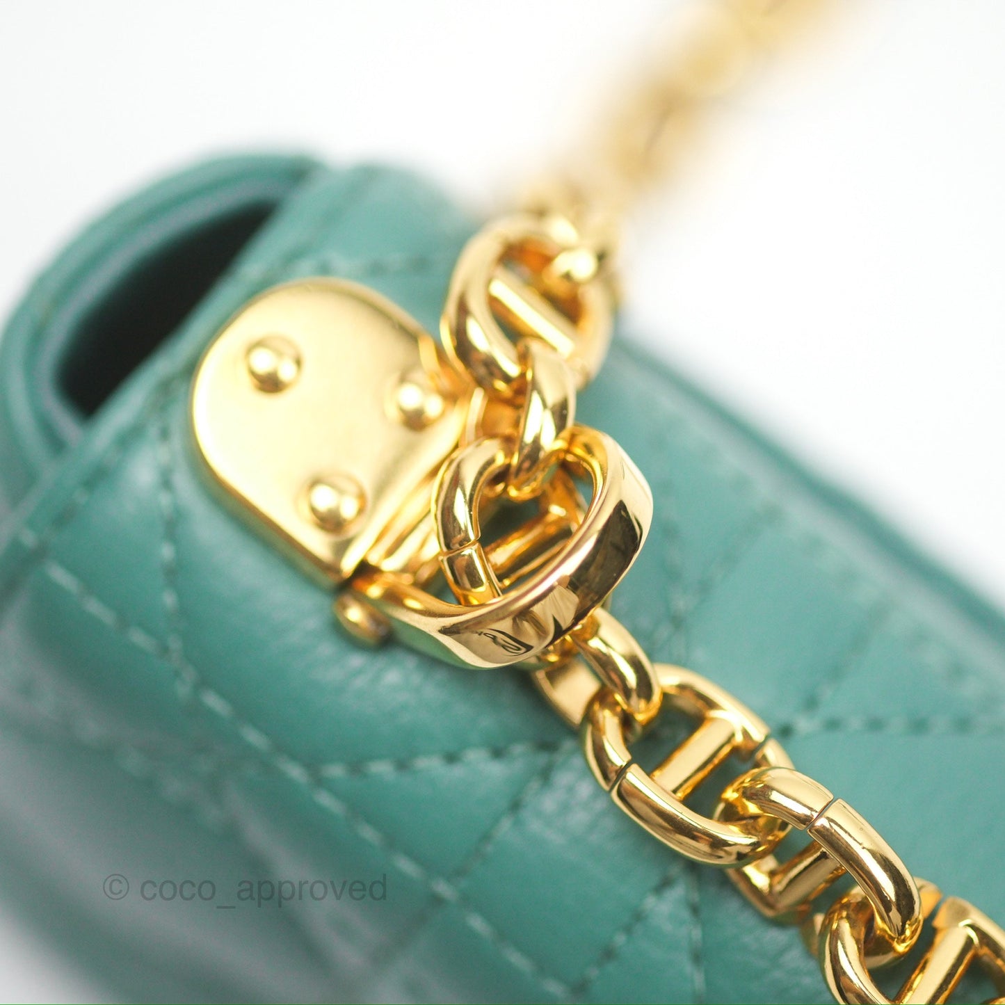 Christian Dior Micro Caro Bag in Tundra Green Supple Cannage Calfskin Gold Hardware