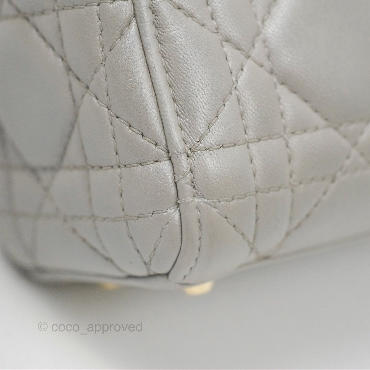 Christian Dior Mini Lady Dior Iridescent Light Grey Cannage Lambskin Gold Hardware
