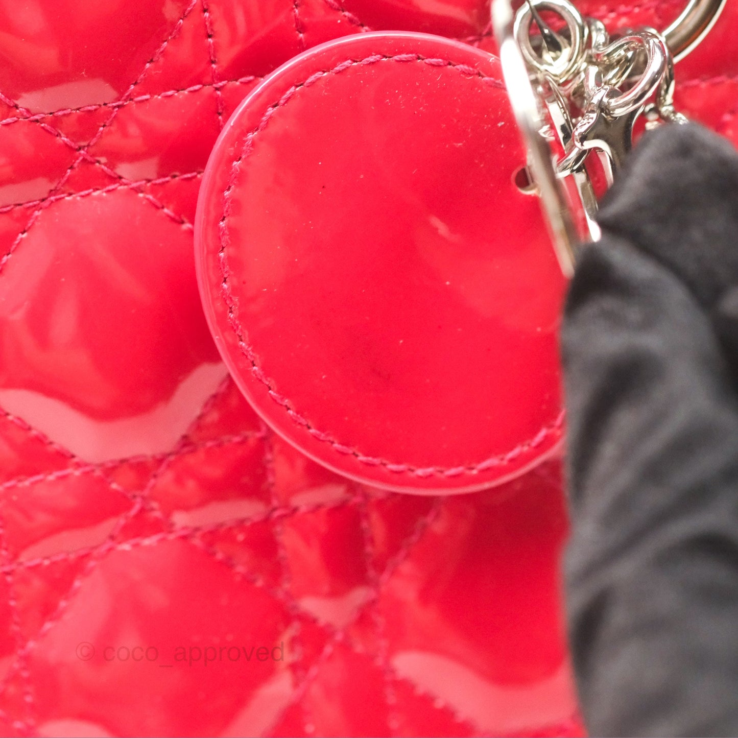 Christian Dior Medium Lady Dior Red Patent Silver Hardware