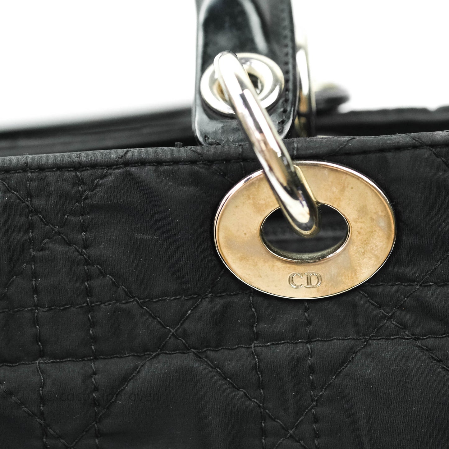 Christian Dior Vintage Large Cannage Fabric Black Lady Dior Silver Hardware