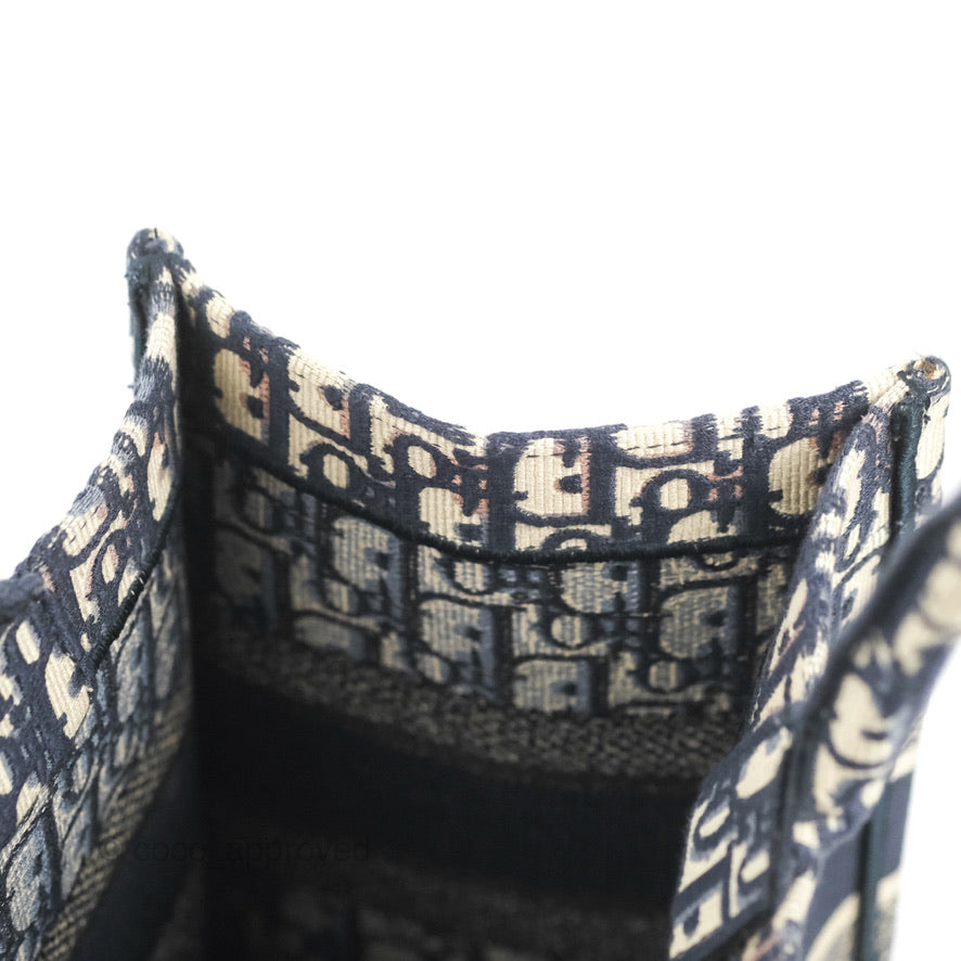 Christian Dior Medium Blue (Old Small) Dior Oblique Embroidery Canvas Book Tote