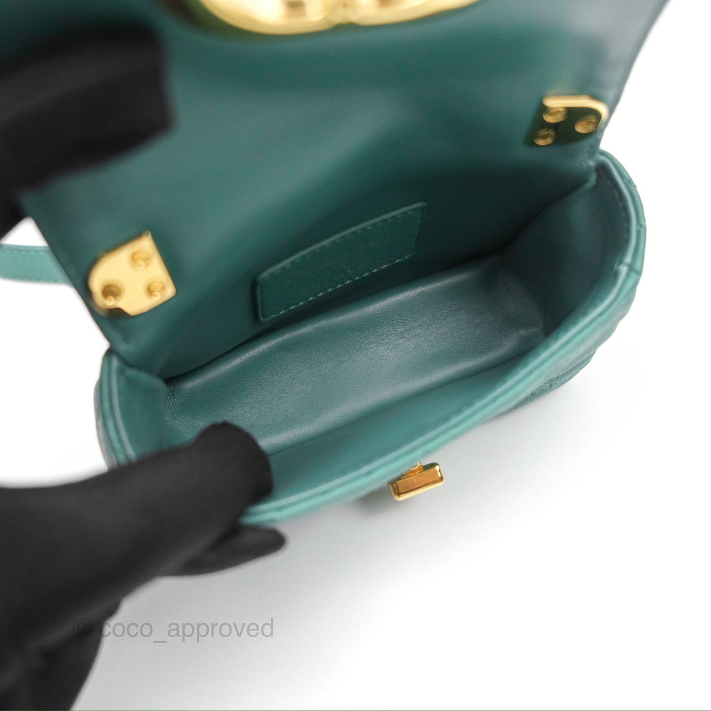 Christian Dior Micro Caro Bag in Tundra Green Supple Cannage Calfskin Gold Hardware