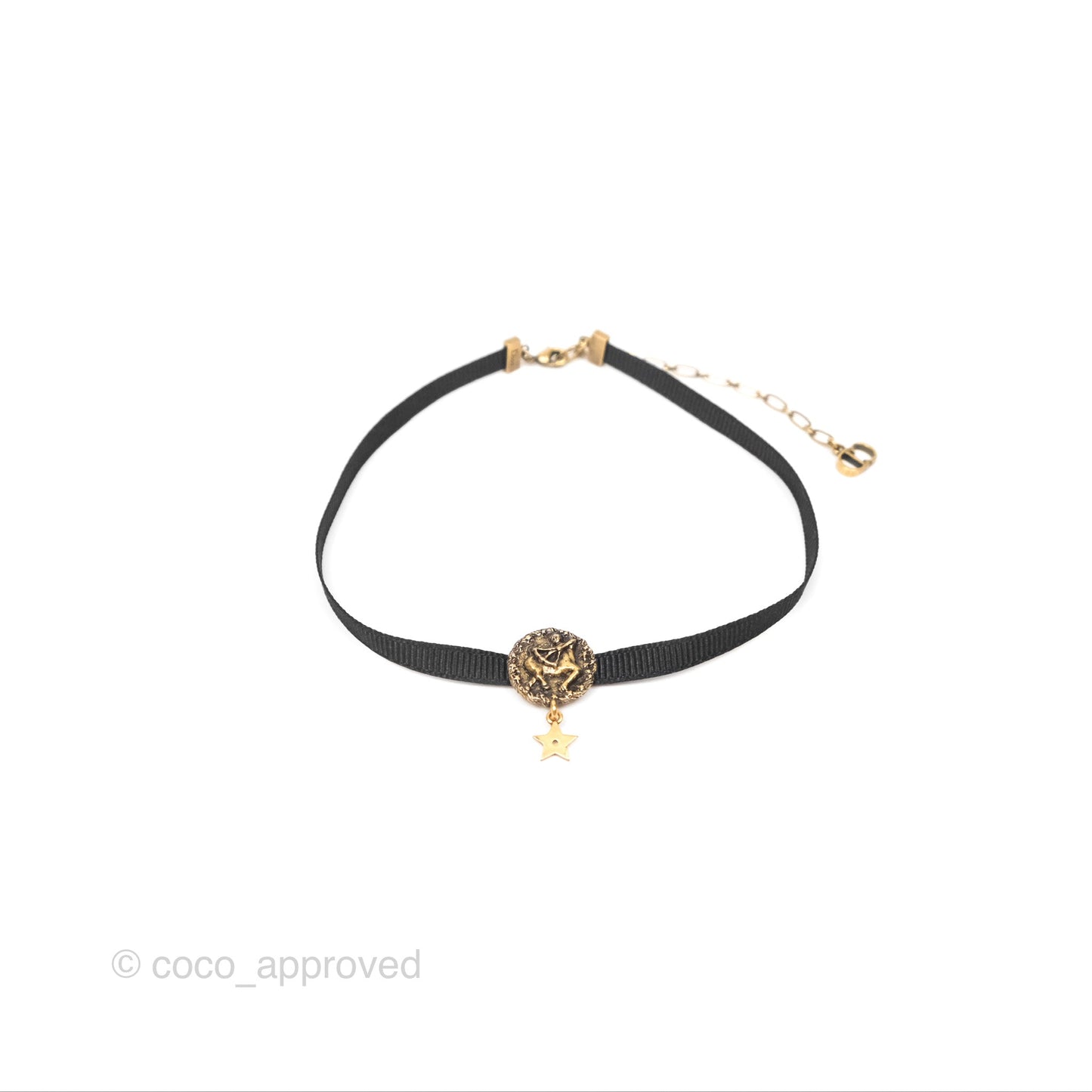 Christian Dior Grosgrain Ribbon Astrology Choker Aged Gold Hardware