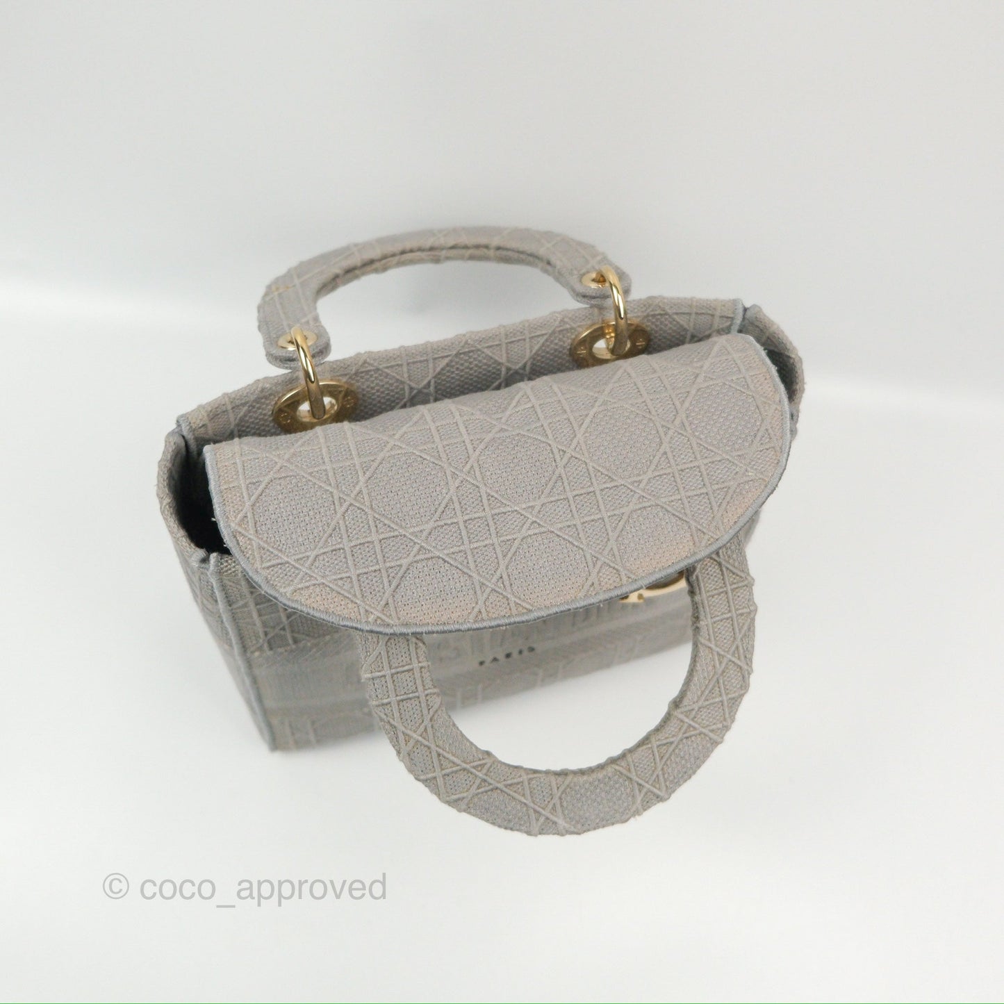 Christian Dior Medium Lady D-Lite Bag Gray Cannage Embroidery Gold Hardware