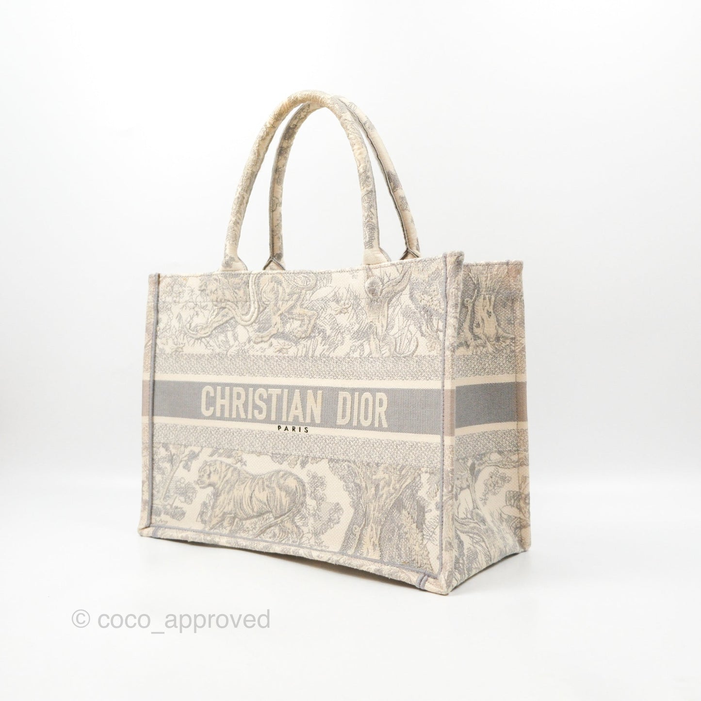 Dior Medium (Old Small) Embroidered Toile De Jouy Book Tote Light Grey Canvas