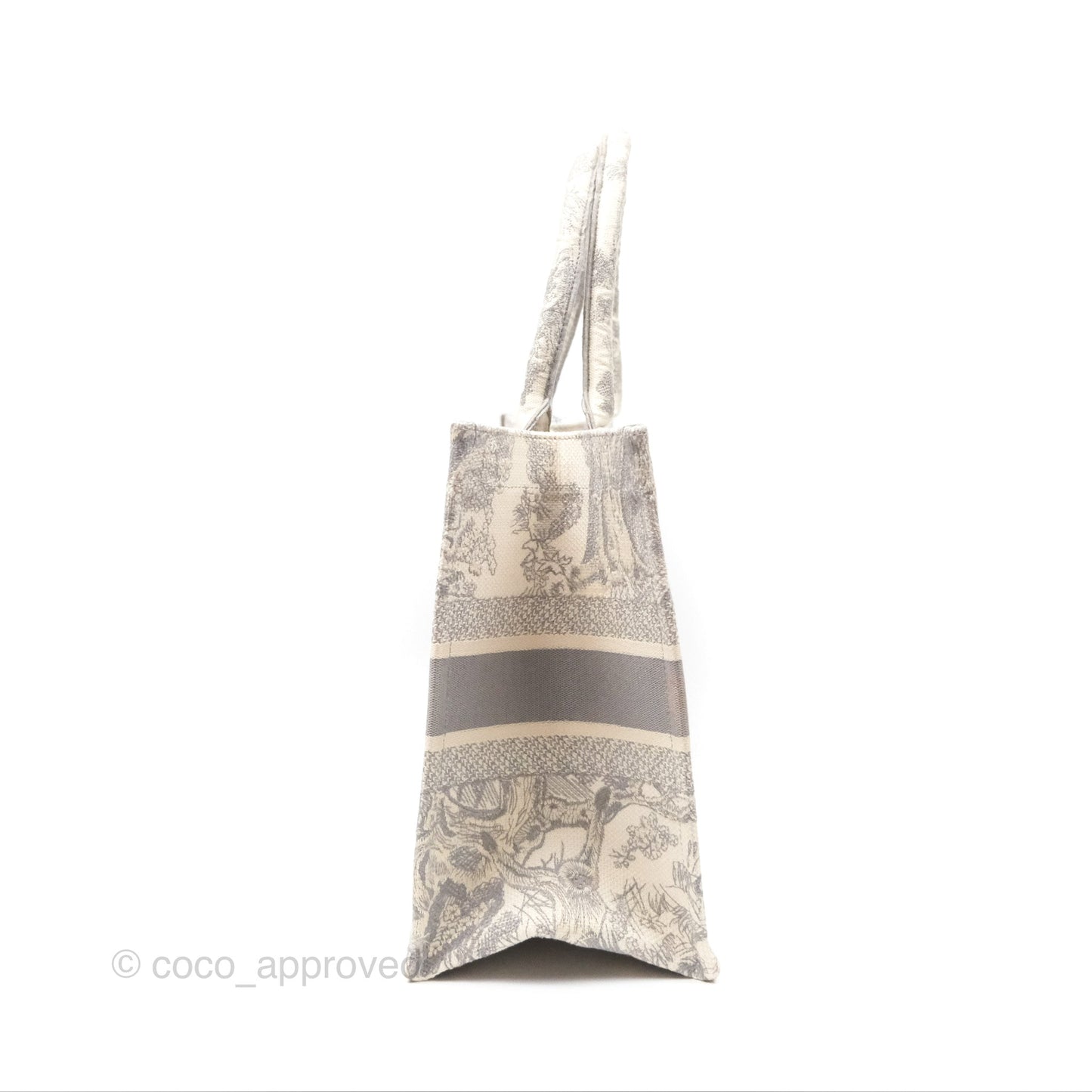 Christian Dior Medium (Old Small) Embroidered Toile De Jouy Light Grey Canvas Book Tote