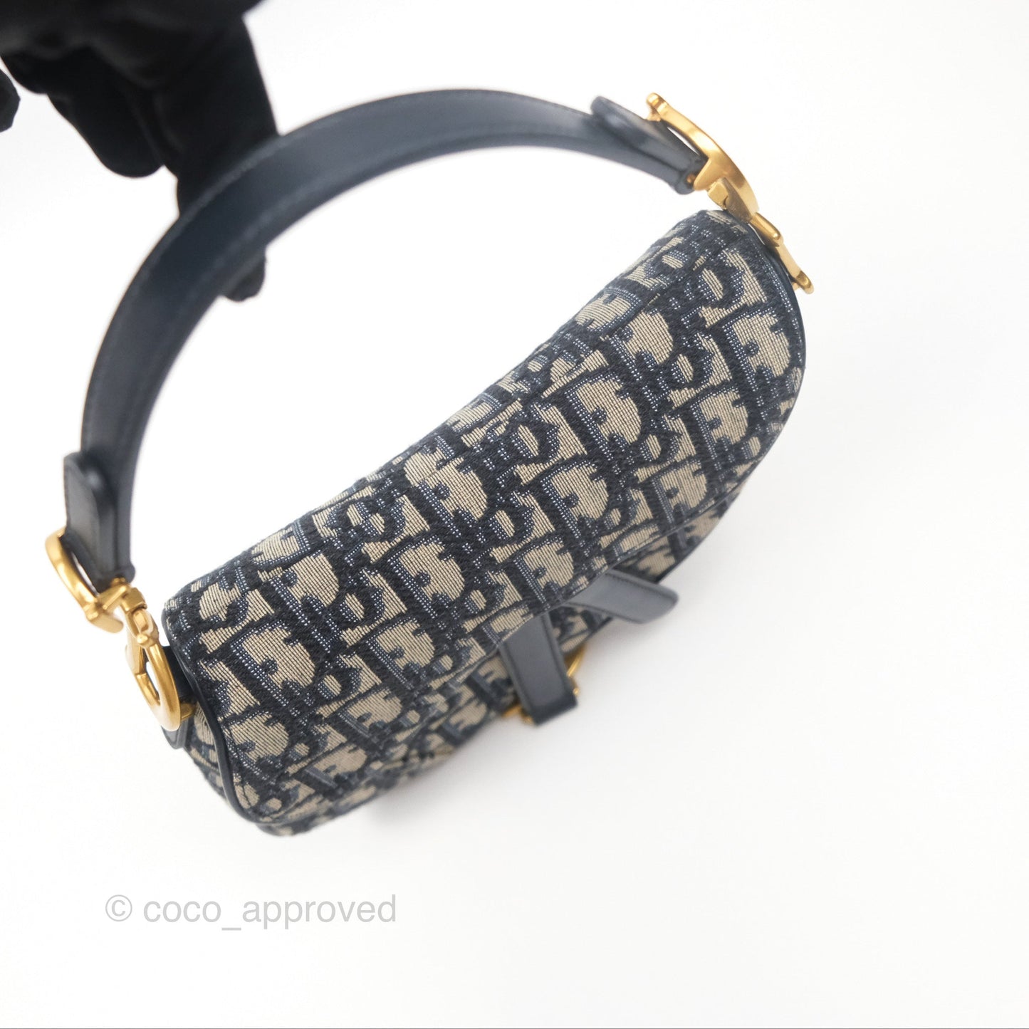 Christian Dior Mini Saddle Bag Blue Oblique Jacquard Gold Hardware