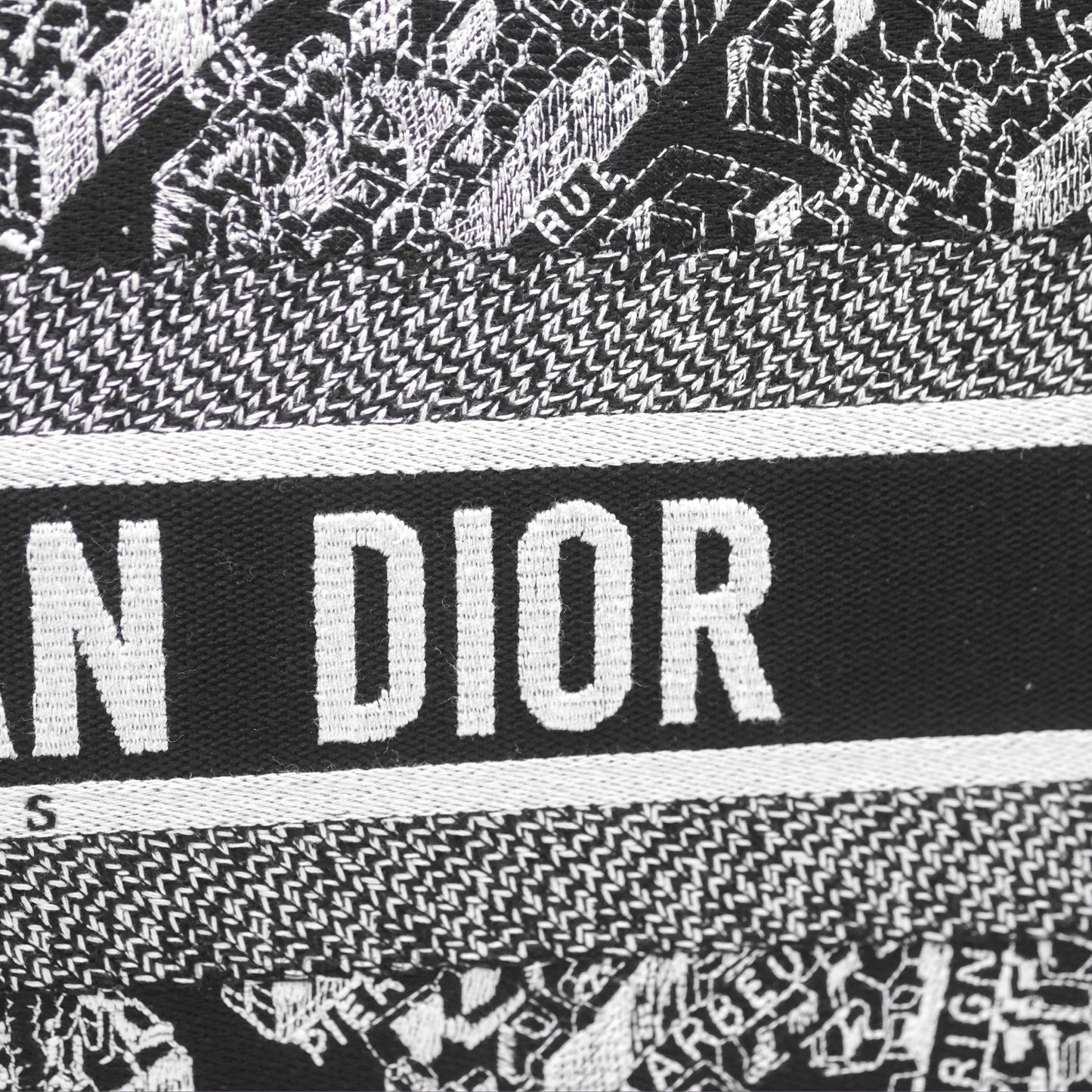 Christian Dior Large Dior Black and White Plan de Paris Embroidery Book Tote