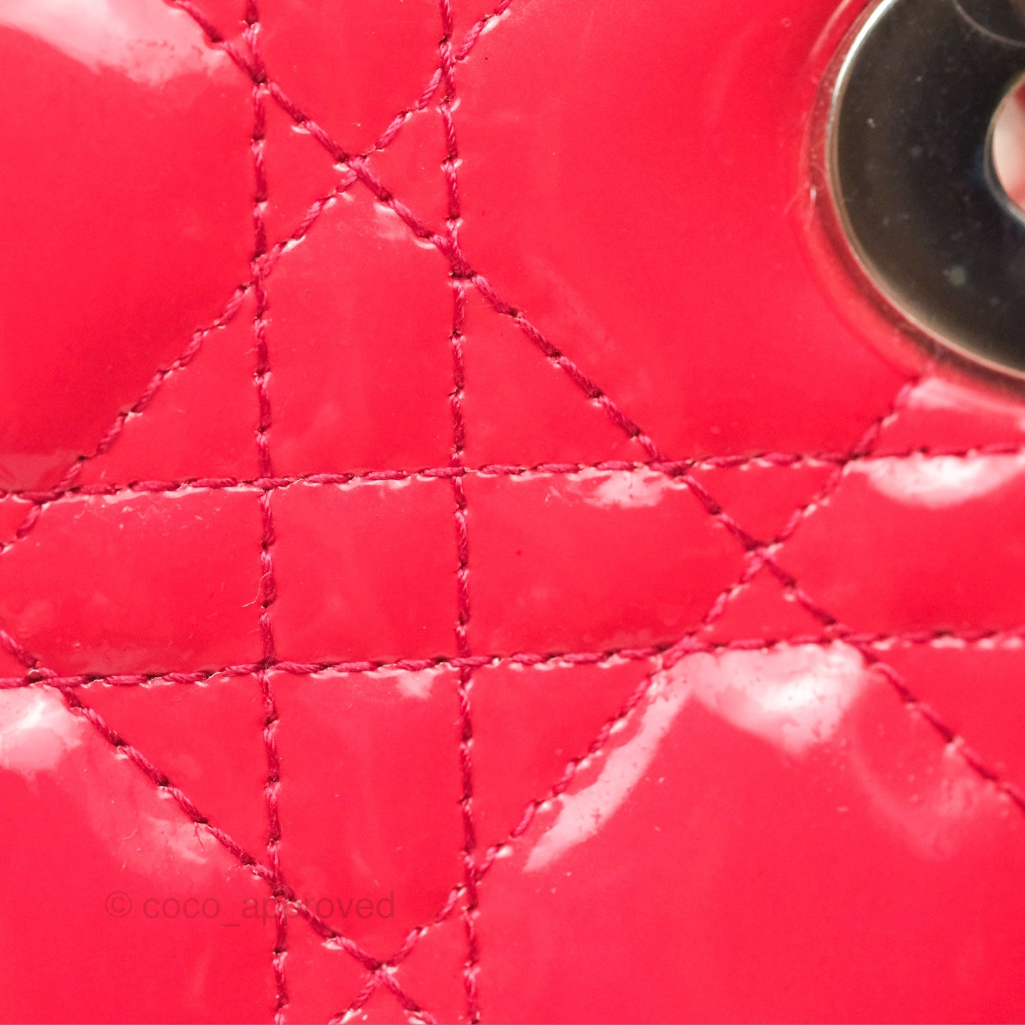 Christian Dior Medium Lady Dior Red Patent Silver Hardware