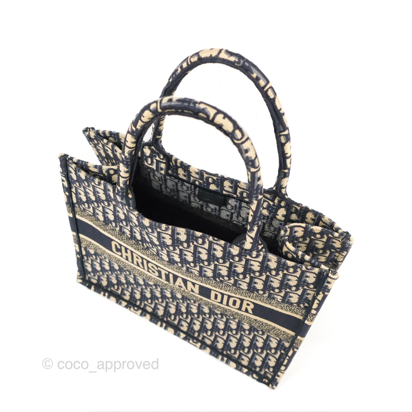 Christian Dior Medium (Old Small) Dior Navy Oblique Embroidery Canvas Book Tote