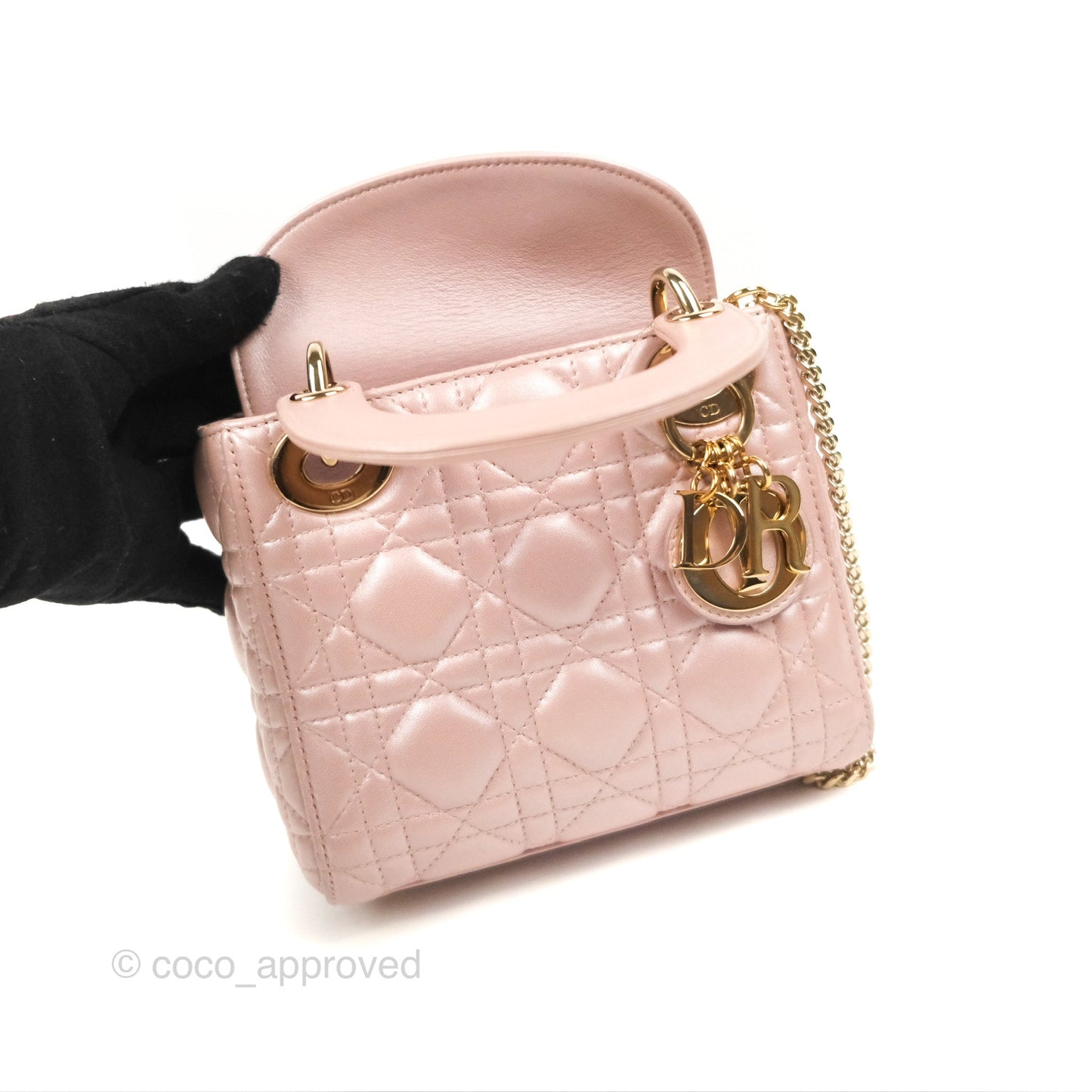 Christian Dior Mini Lady Dior Iridescent Light Pink Cannage Gold Hardware