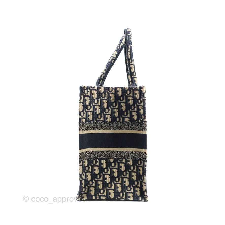 Christian Dior Medium Blue (Old Small) Dior Oblique Embroidery Canvas Book Tote