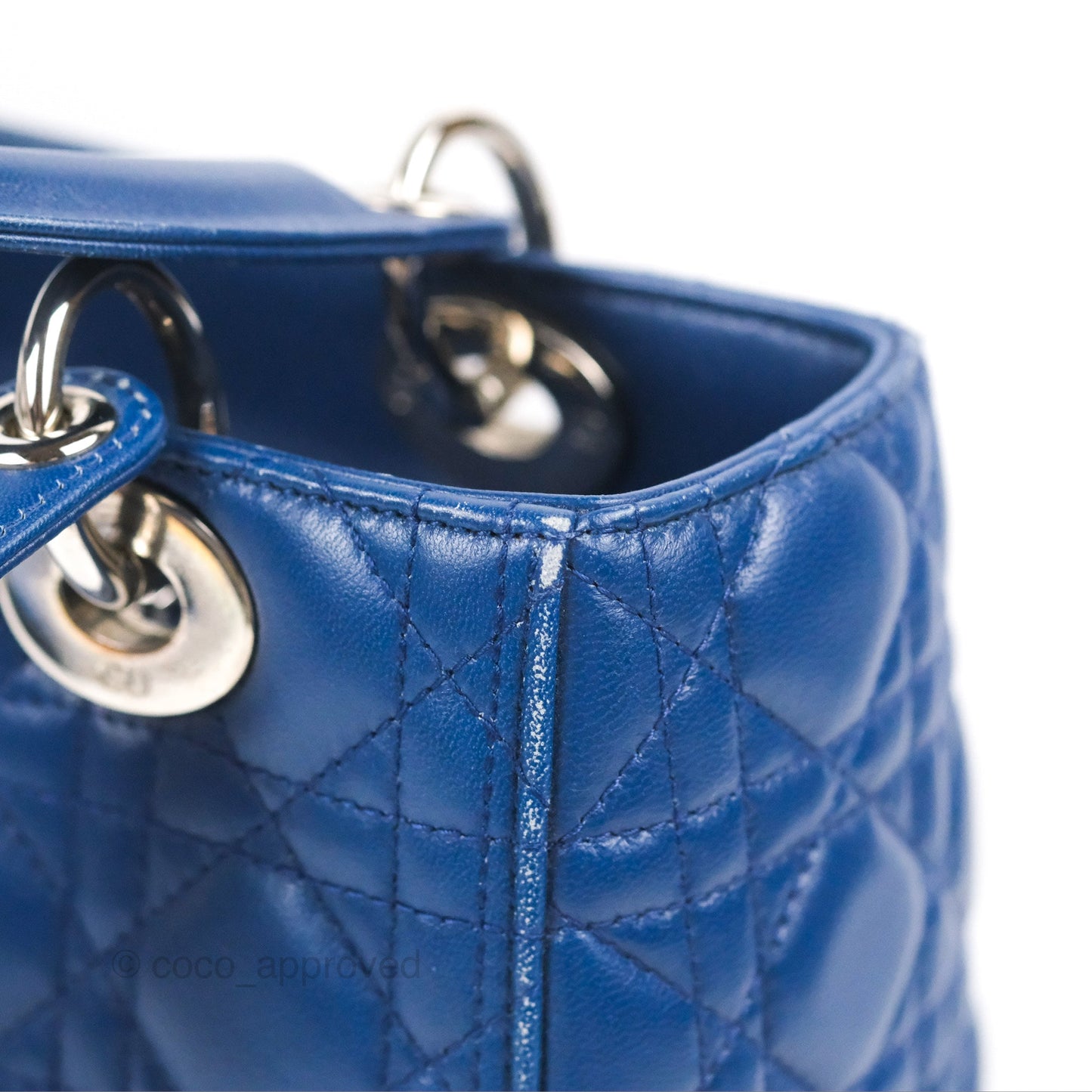 Christian Dior Medium Lady Dior Cannage Dark Blue Lambskin Silver Hardware