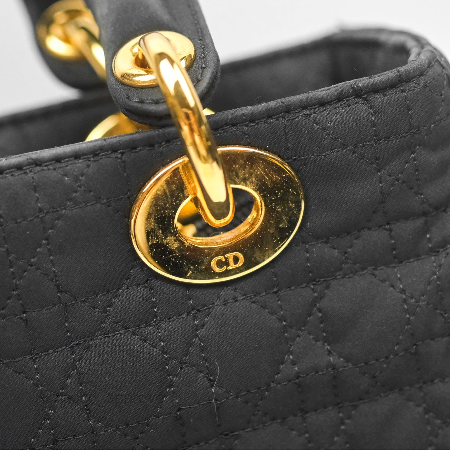 Christian Dior Vintage Medium Cannage Fabric Black Lady Dior Gold Hardware
