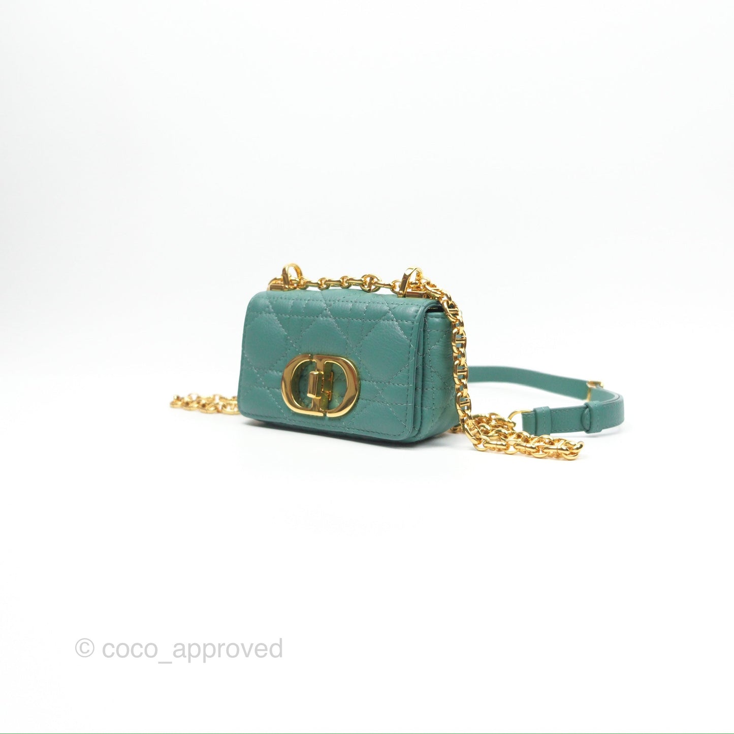 Christian Dior Micro Caro Bag in Tundra Green Supple Cannage Calfskin Gold Hardware
